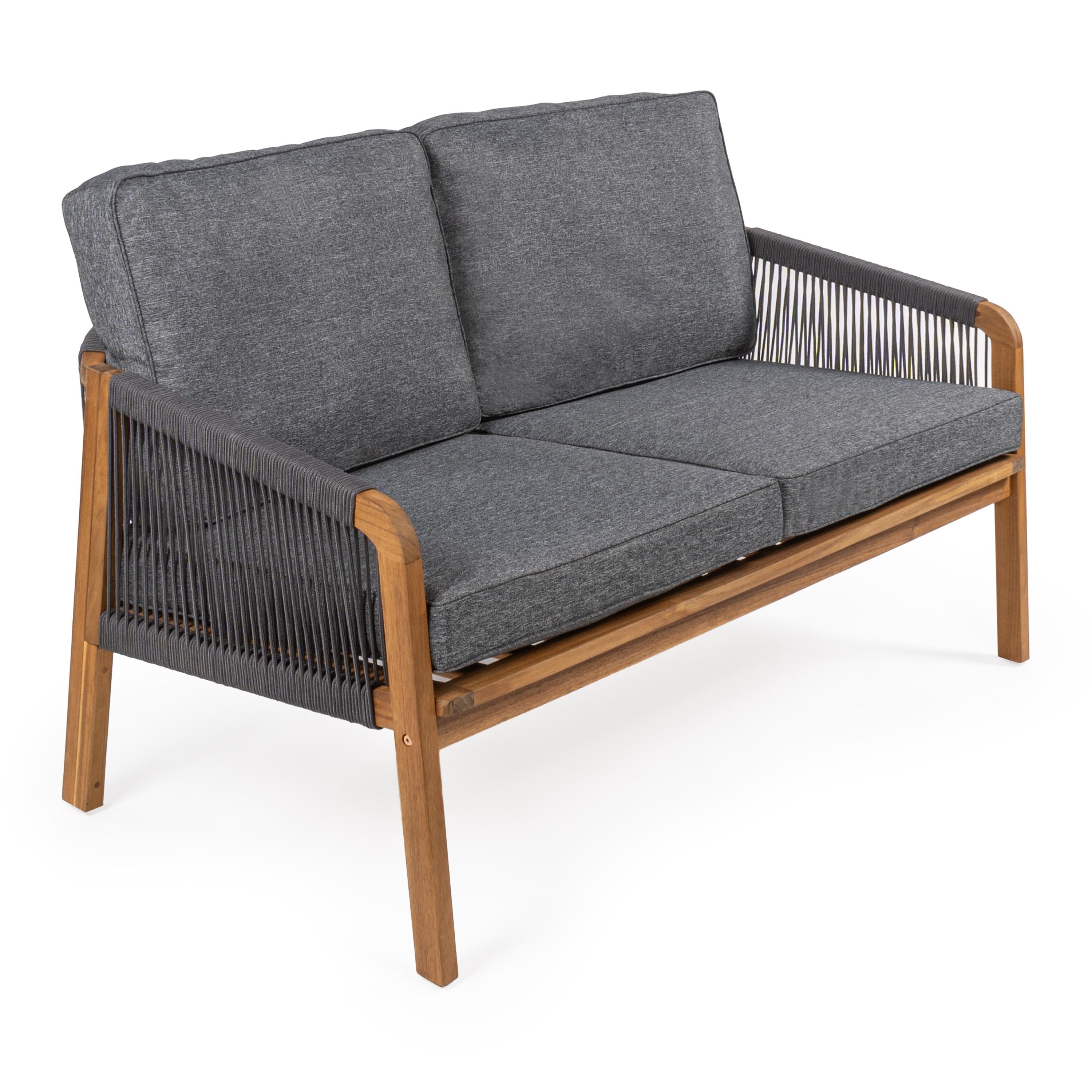 Arwen Modern Bohemian Roped Acacia Wood Outdoor Loveseat with Cushions, Gray/Teak Brown - JONATHAN Y