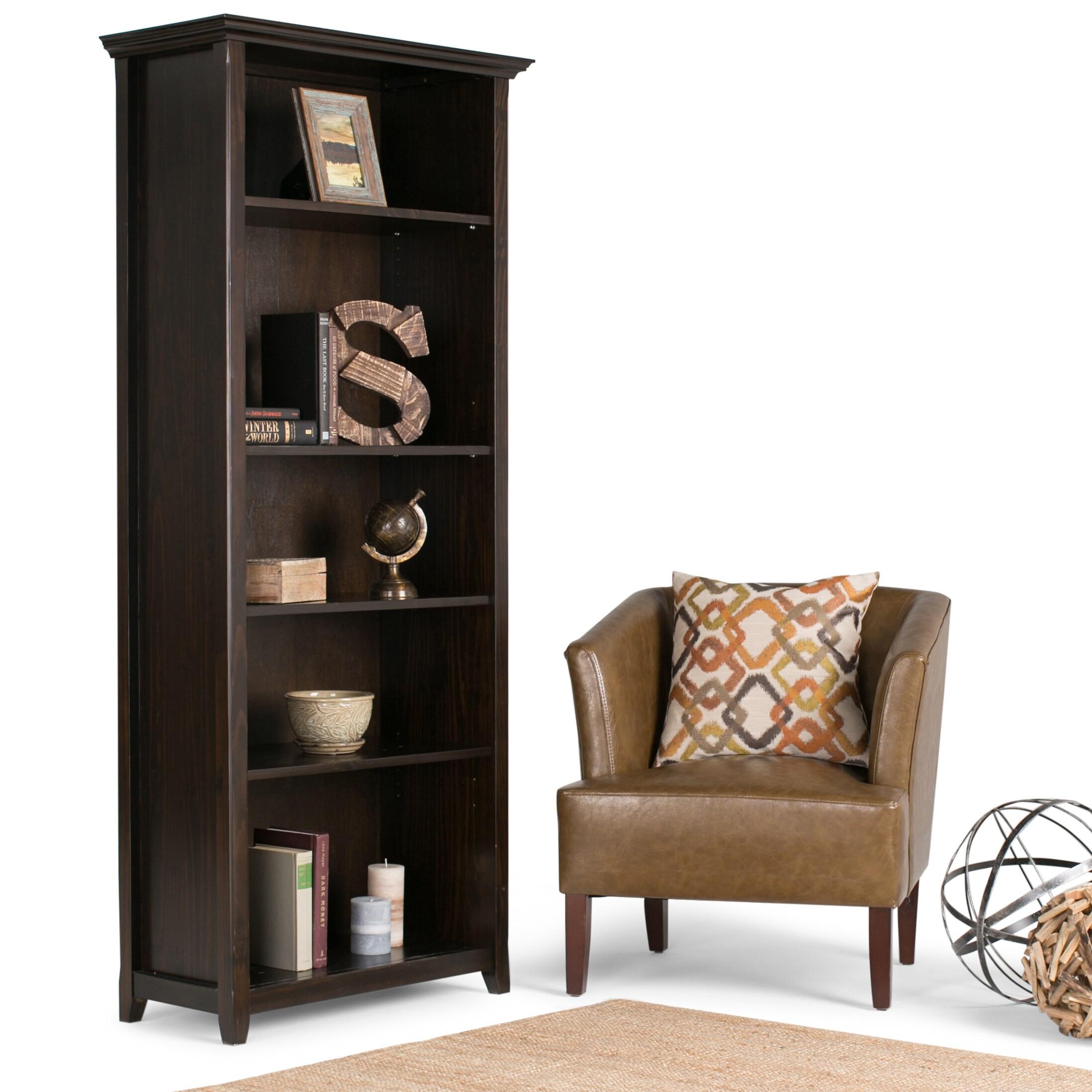 Simpli Home Amherst 30"W Solid Wood 5 Shelf Bookcase with Adjustable Shelves