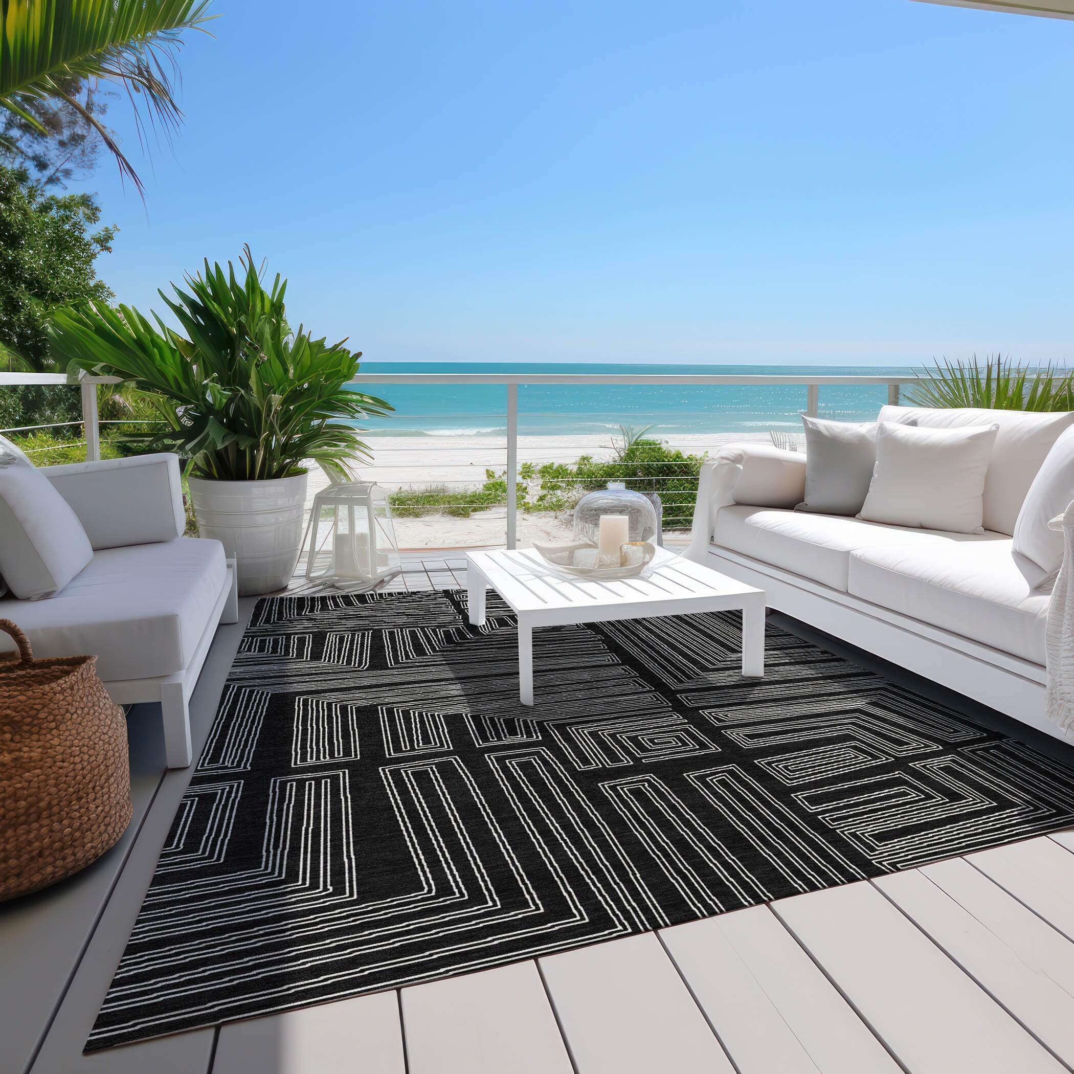 Machine Washable Indoor/Outdoor Chayden ACN1045 Black Rug