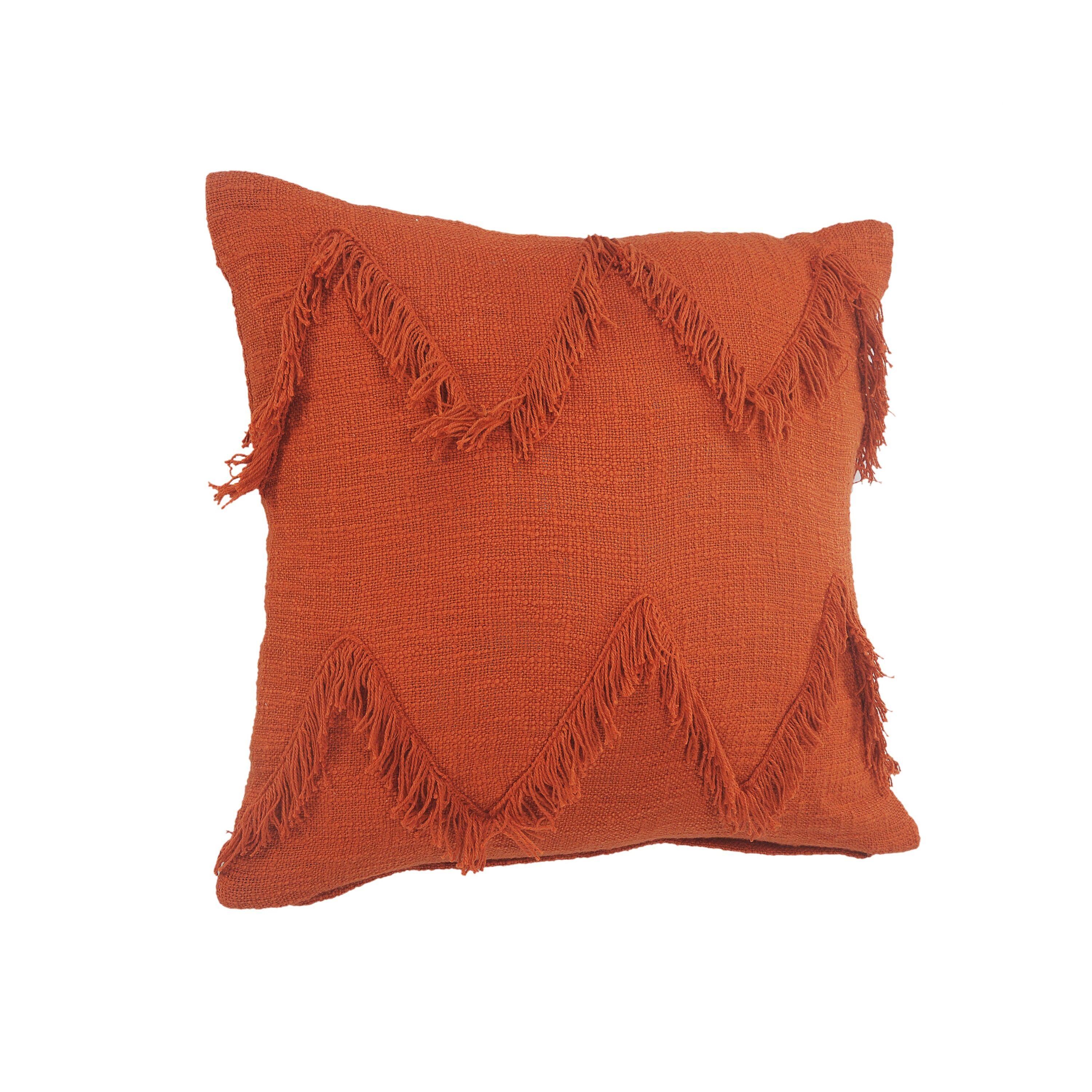 Ox Bay Solid Cinnamon Chevron Shag Throw Pillow, 20" x 20", Red, Orange