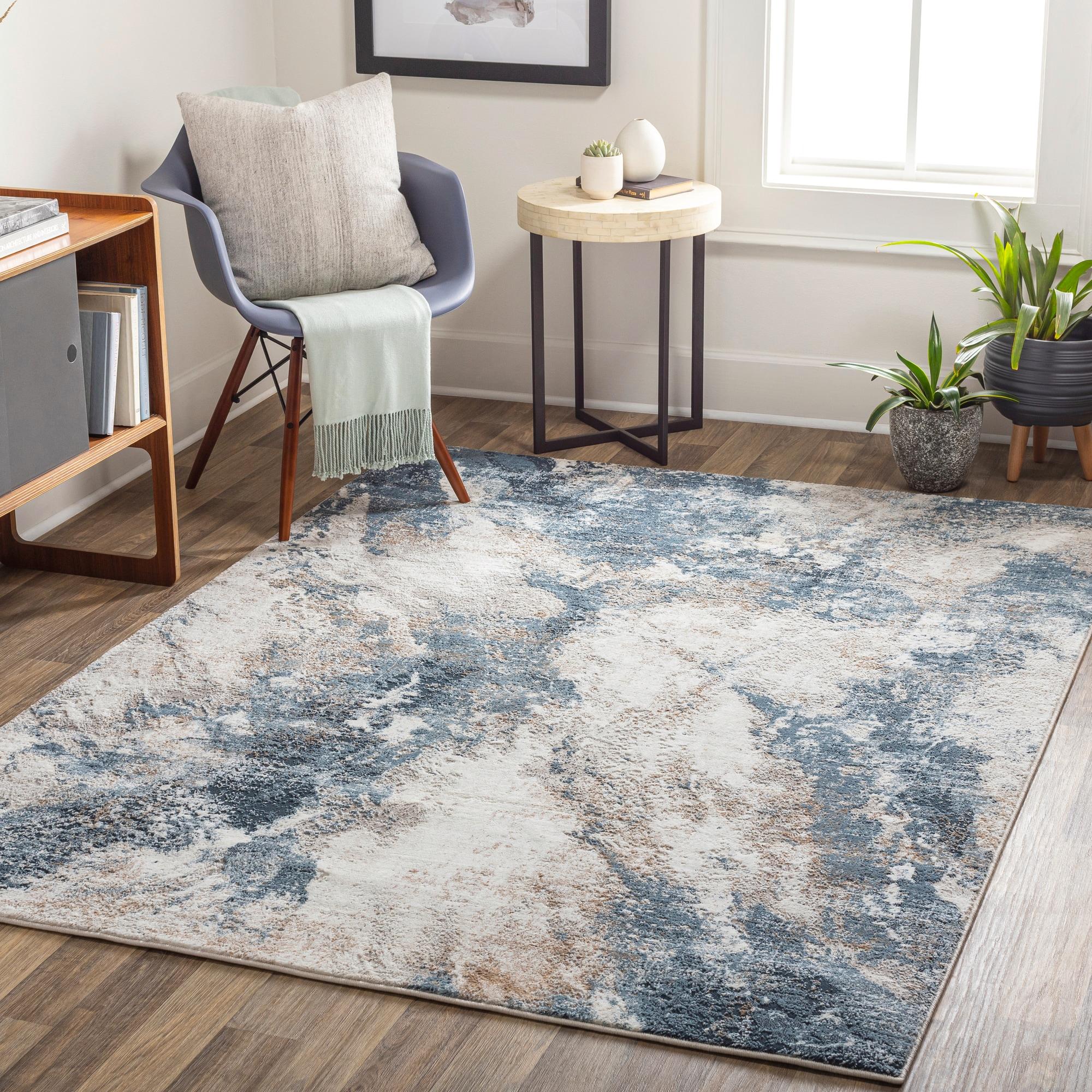 Gray Rectangular Polyester Stain-Resistant Medium Pile Rug