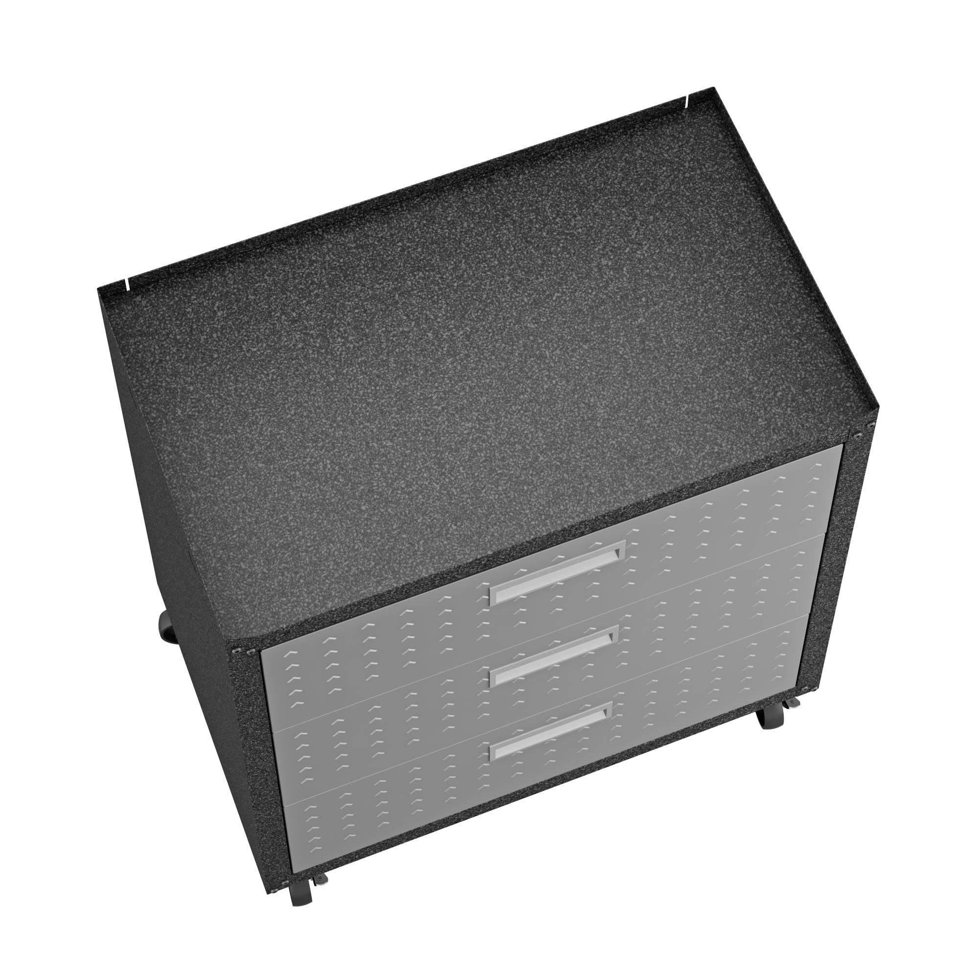 Fortress Textured Metal 31.5" Garage Mobile Chest with 3 Full Extension Drawers in Grey
