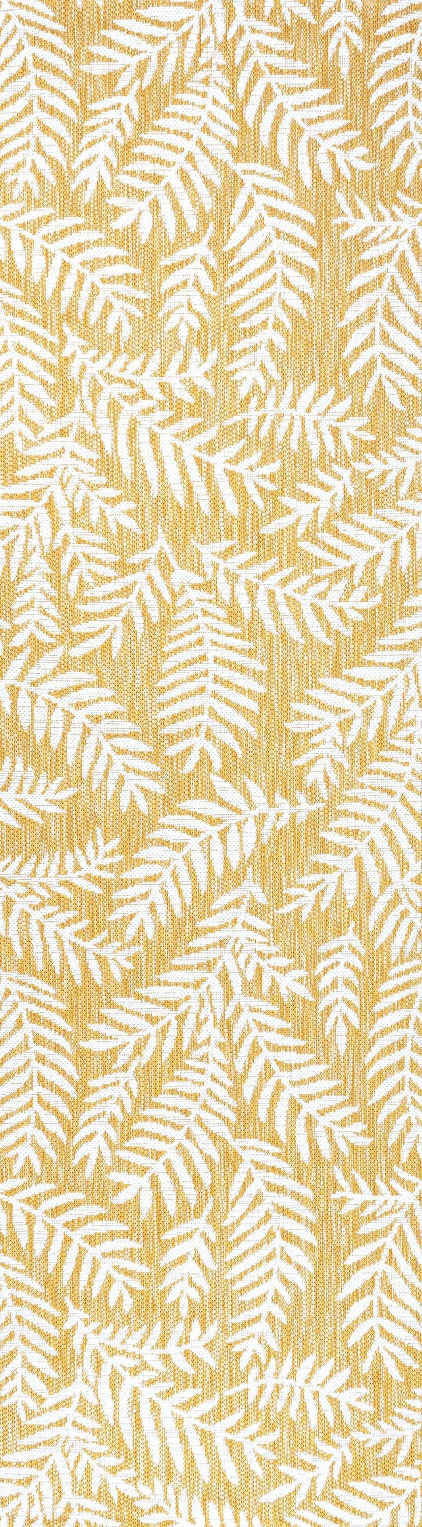 2' x 10' Nevis Palm Frond Indoor/Outdoor Runner Rug, Yellow/Cream - JONATHAN Y