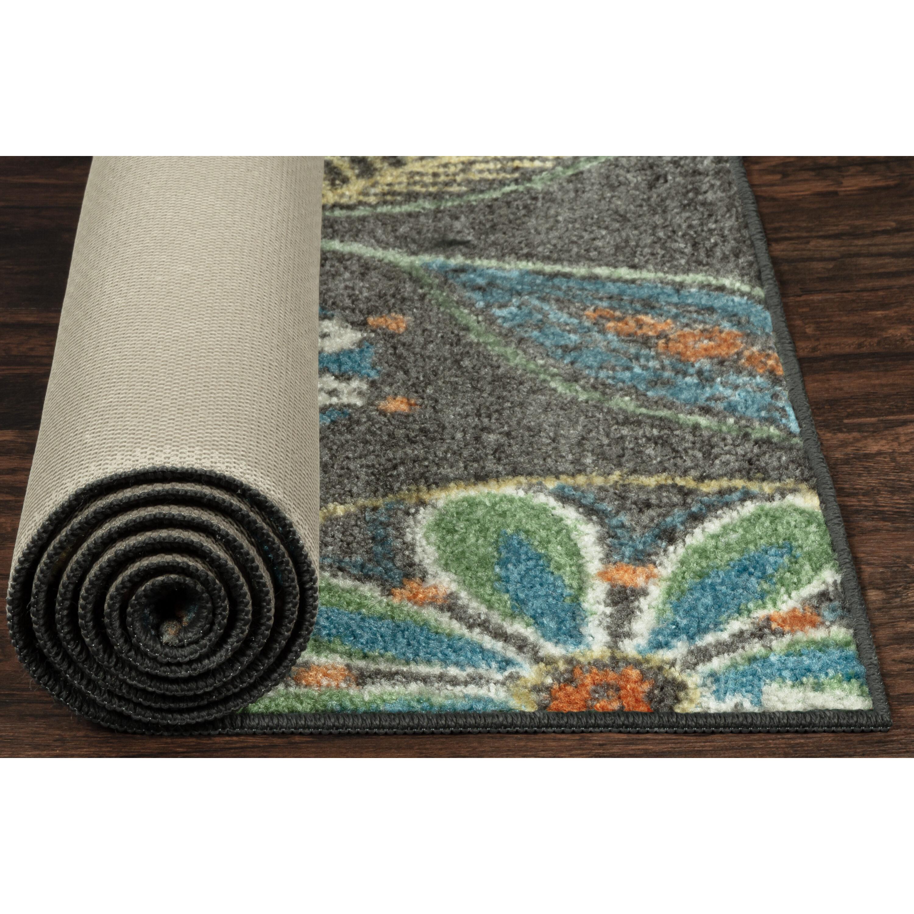 Gray Floral Tufted Washable Accent Rug
