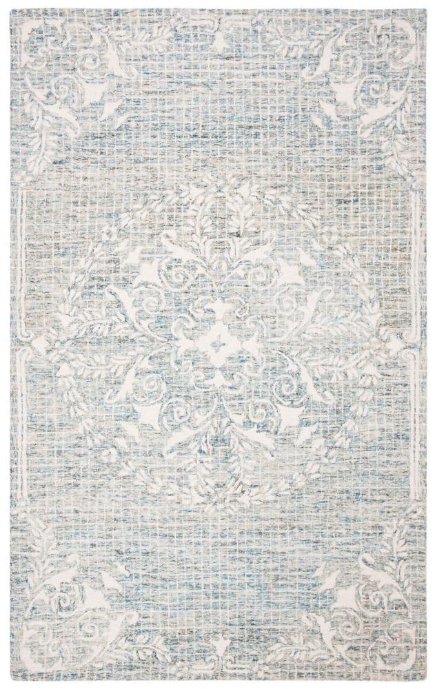 Light Blue Abstract Handmade Wool Area Rug, 5' x 8'