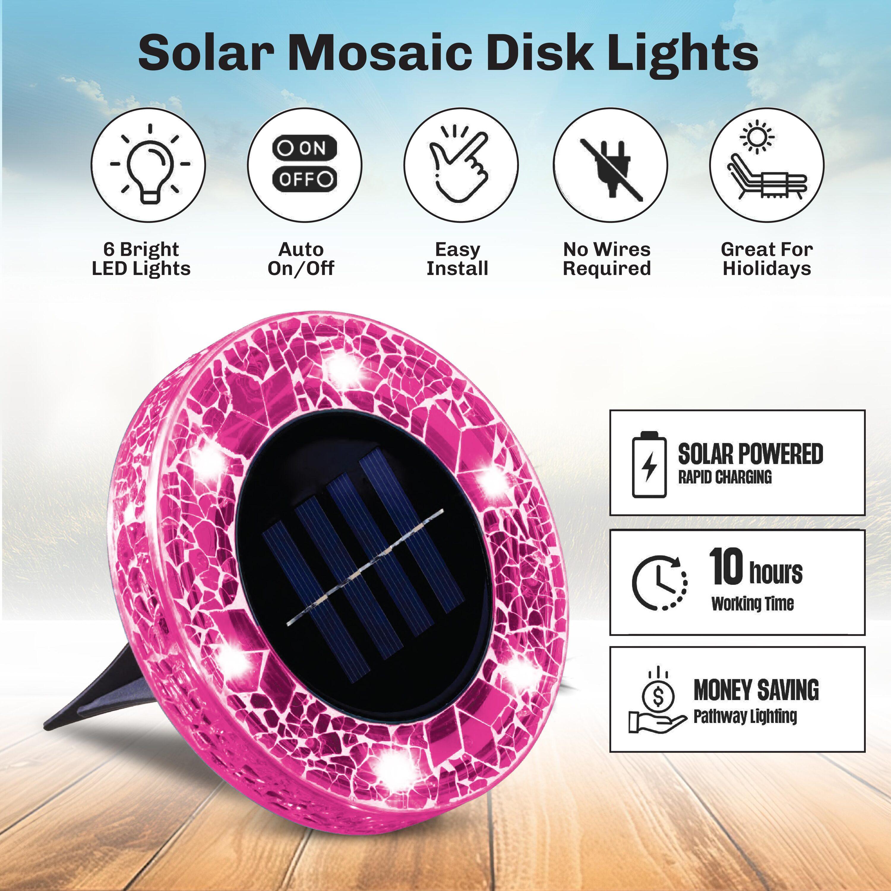 Bell + Howell Bell+howell Disk Lights Solar Ground Lights Mosaic Wireless Auto On/off Solar Pathway Garden Outdoor Lighting With 6 Led Bulbs For Lawn, Patio, Garden, Yard, Pathways Waterproof, 4 Pack - Blue & Reviews | Wayfair