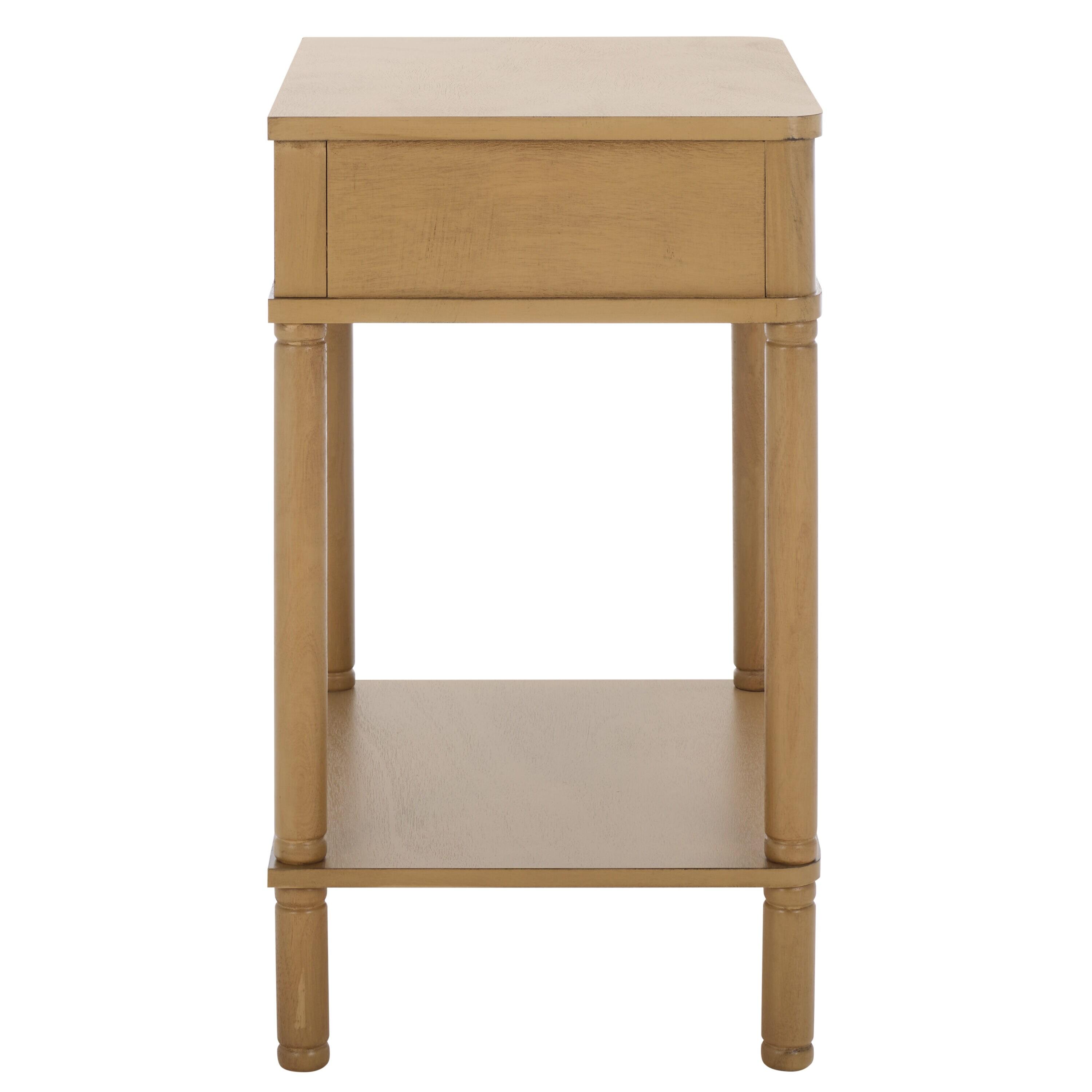 Brown Wood Rectangular End Table with Storage Drawer