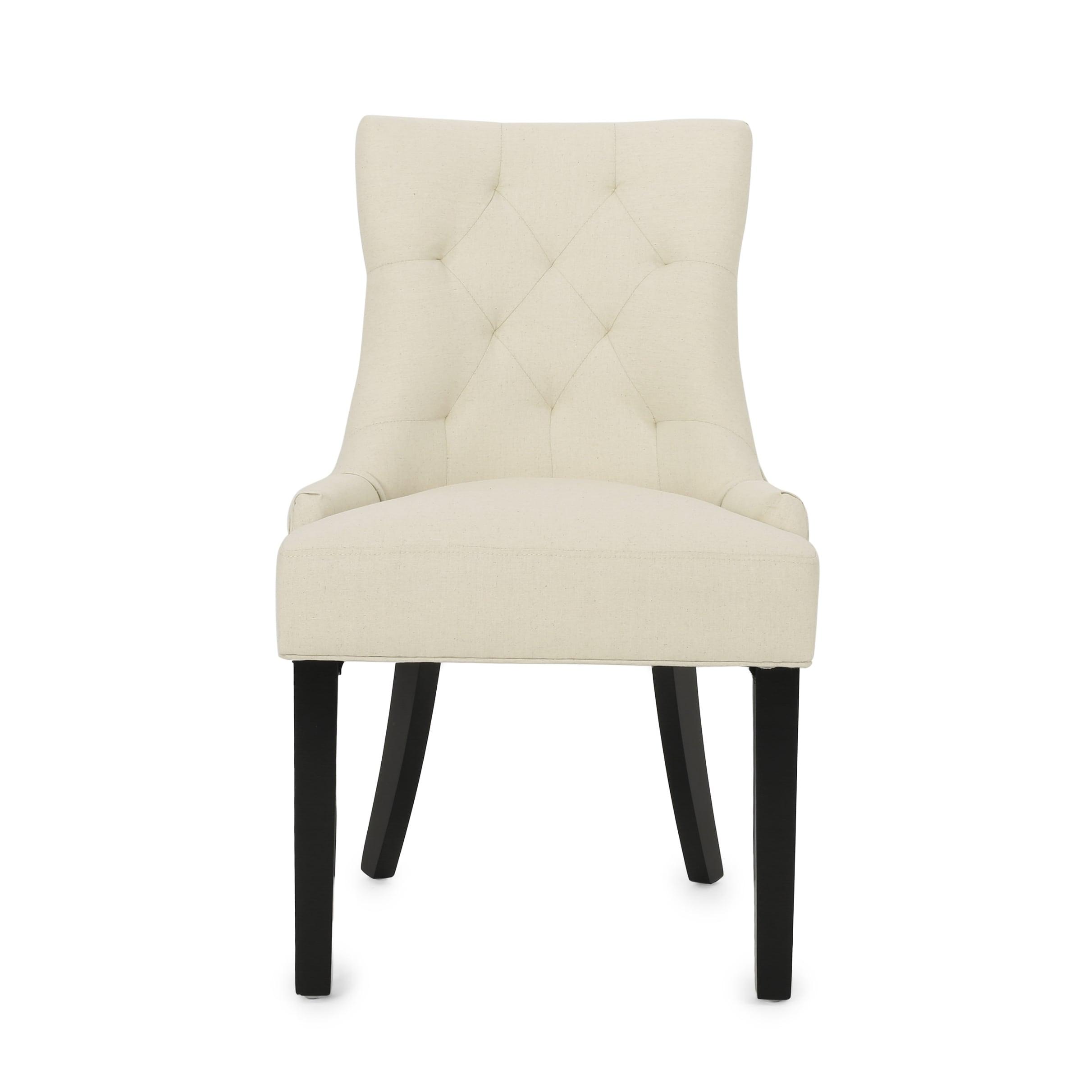 Set of 2 Hayden Tufted Dining Chairs Beige - Christopher Knight Home: Elegant Slipper Silhouette, Wood Legs