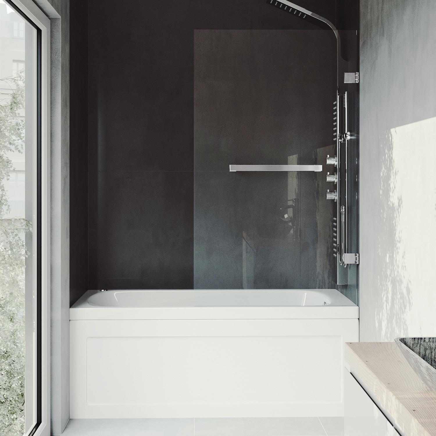 Rialto 34" W x 58" H Hinged Frameless Tub Door with with 5/16" Glass