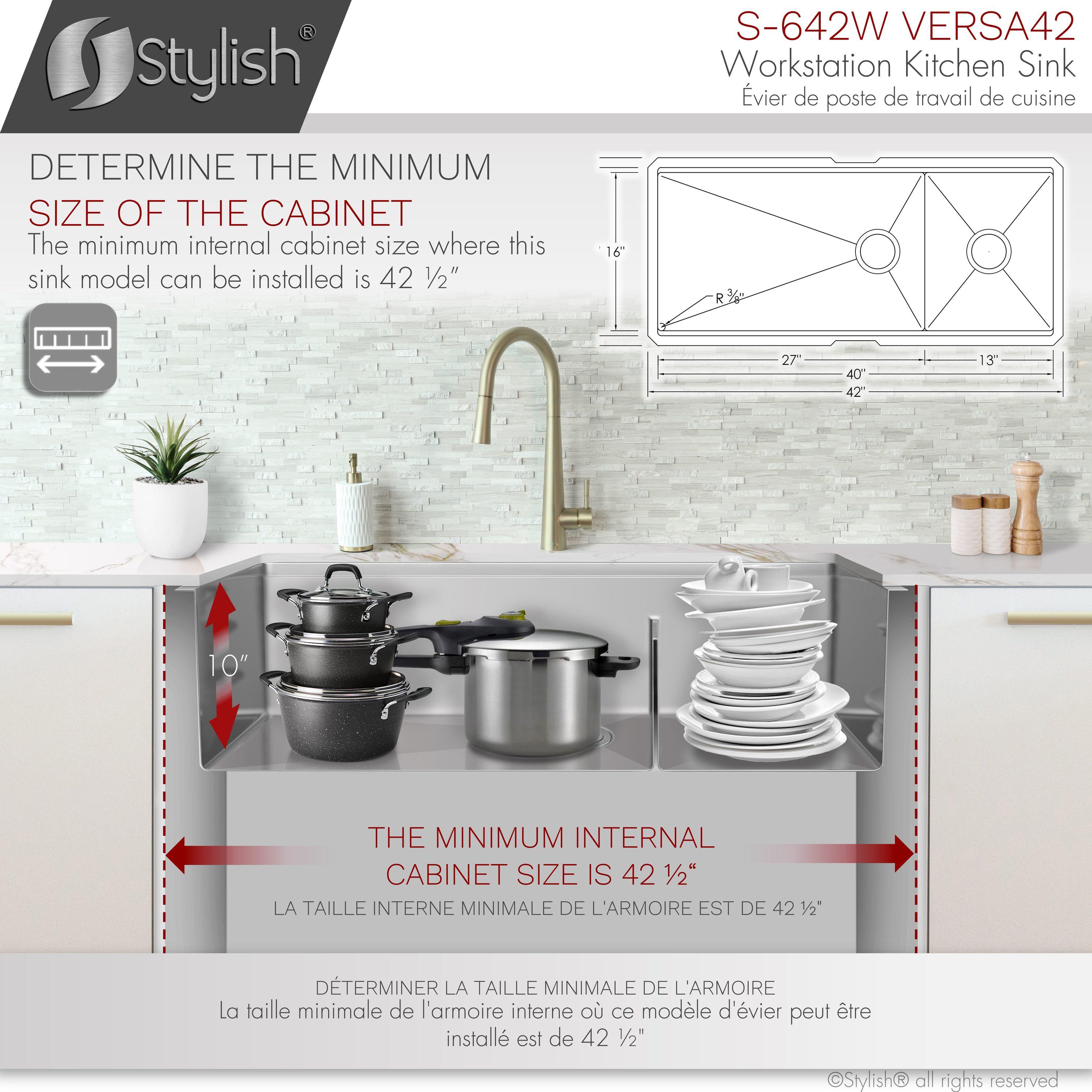 Versa STYLISH 42 inch Stainless Steel Workstation 70/30 Double Bowl Undermount Kitchen Sink with Accessories included