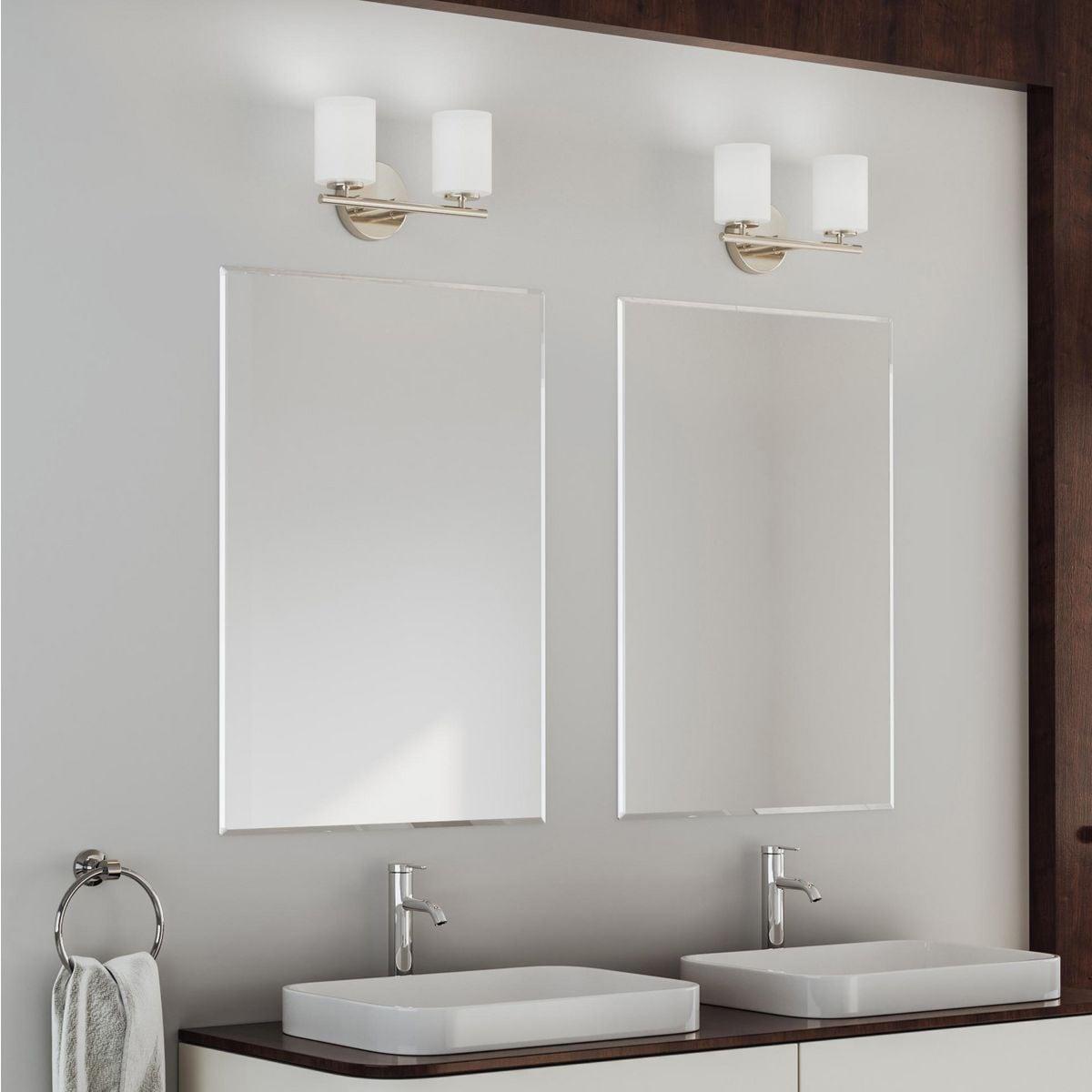 Progress Lighting Replay 2-Light Bath Vanity, Brushed Nickel, Porcelain Shade