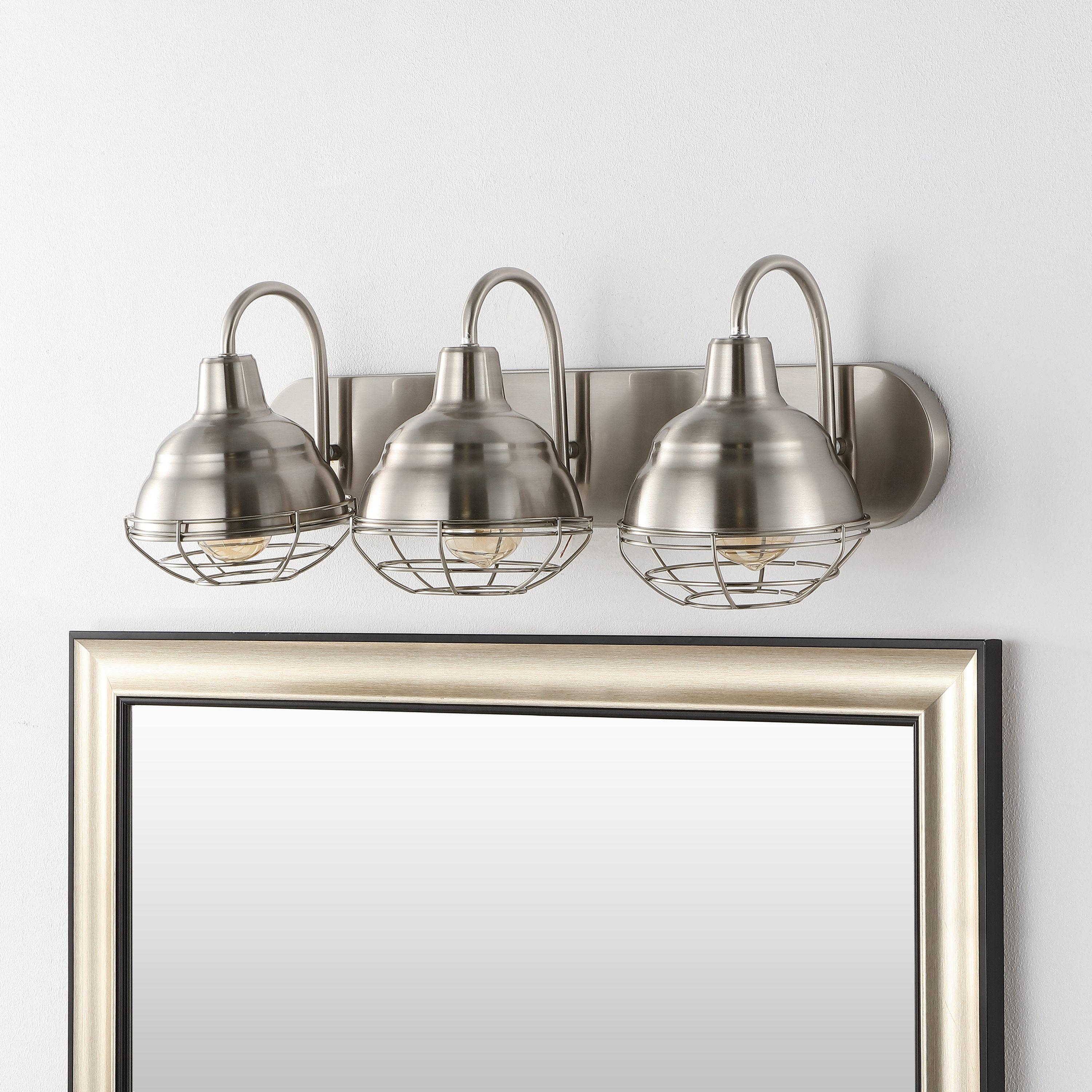 BEAUTY DEPOT 24.5" 3-Light Industrial Farmhouse Vanity Light, Nickel Finish, Led Bulbs Included, Modern Rustic Bathroom, Hallway, Living Room, Bedroom Mirror Cabinet Lighting