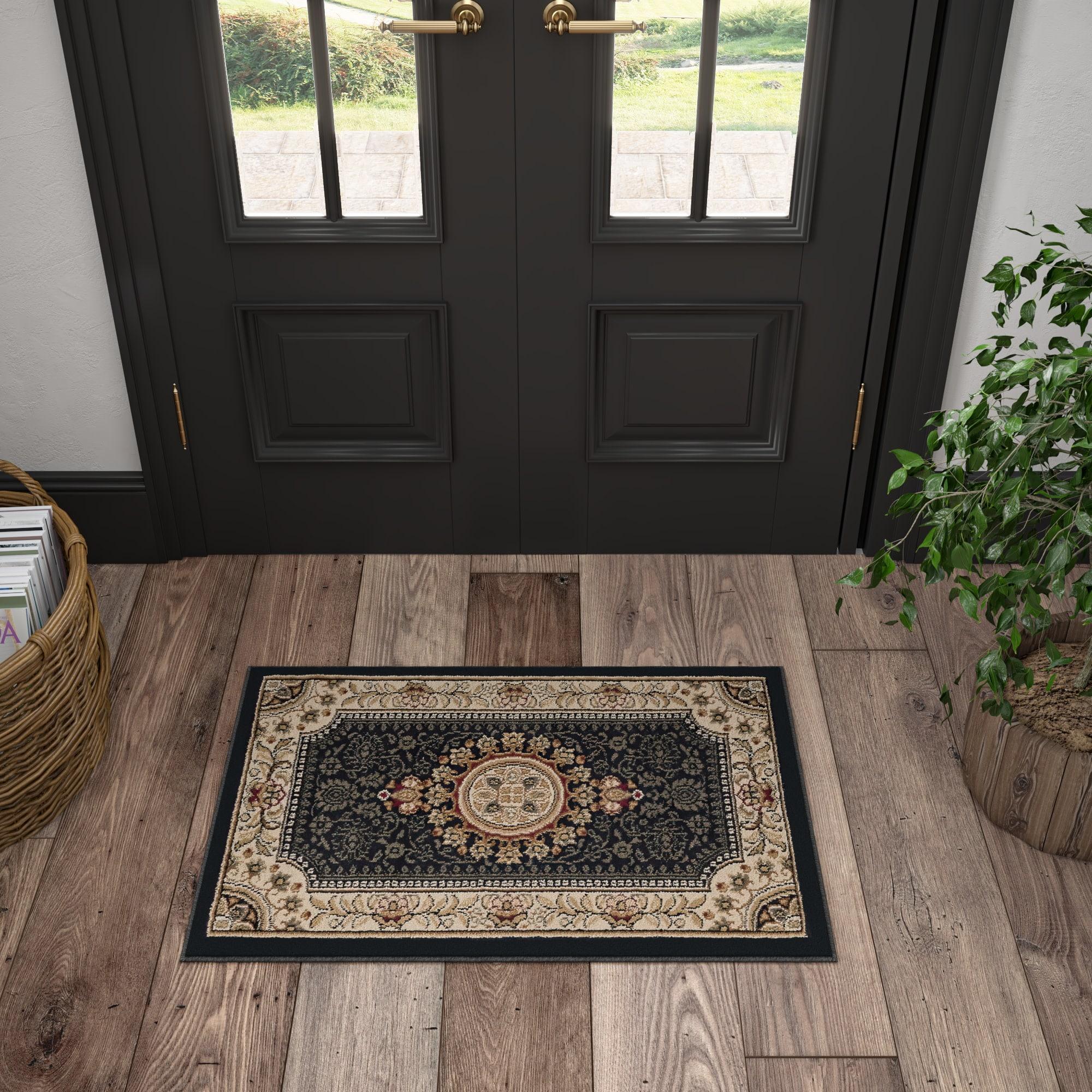 Tayse Sensation 2 x 3 (ft) Loomed Polypropylene Black Rectangular Indoor Floral/Botanical Oriental Throw rug