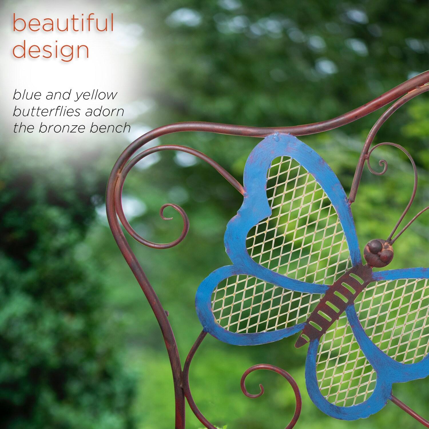 Butterfly Metal Bench Brown - Alpine Corporation: Chic Garden Seating, Weather-Resistant Patio Furniture