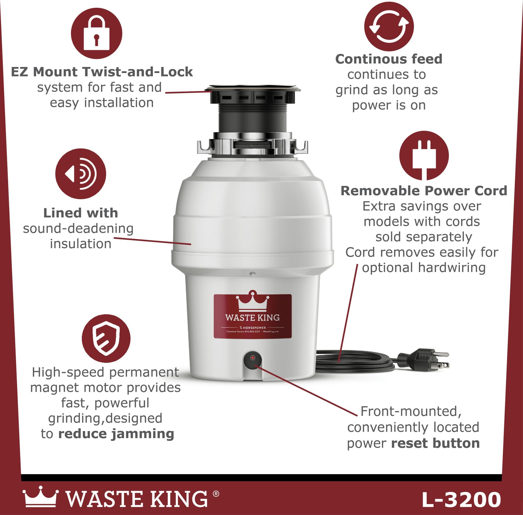 Waste King Legend Series L-3200 Garbage Disposer, 3/4 hp Motor, 115 V, Stainless Steel