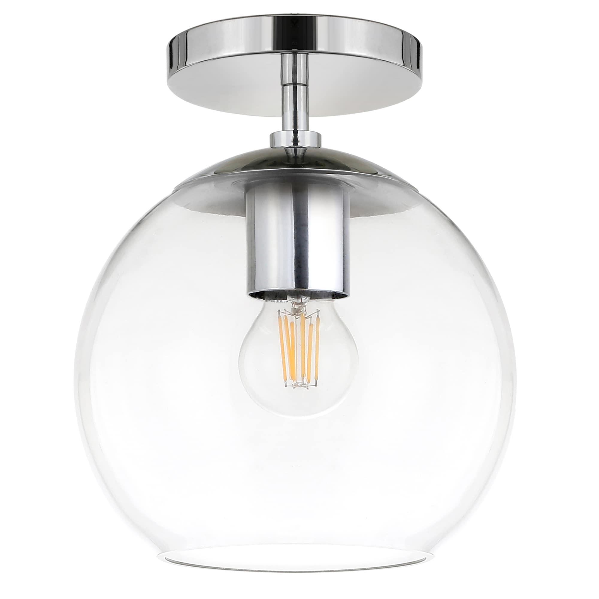 Evelyn&Zoe 9" Polished Nickel Finish Metal/Glass Semi Flush Mount