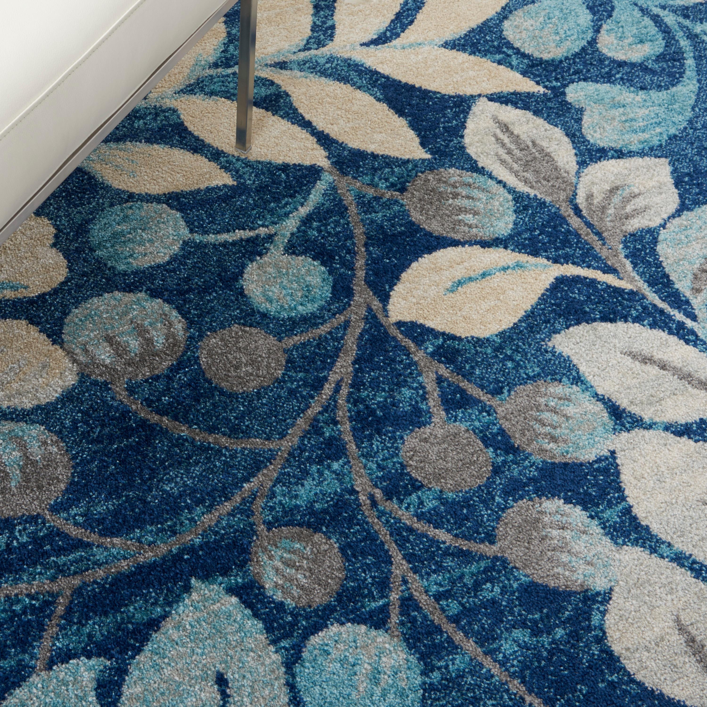 Nourison Tranquil 5'3" X 7'3" (5' x 7') Navy Indoor Area Rug Contemporary Botanical Vine and Bloom by Nourison