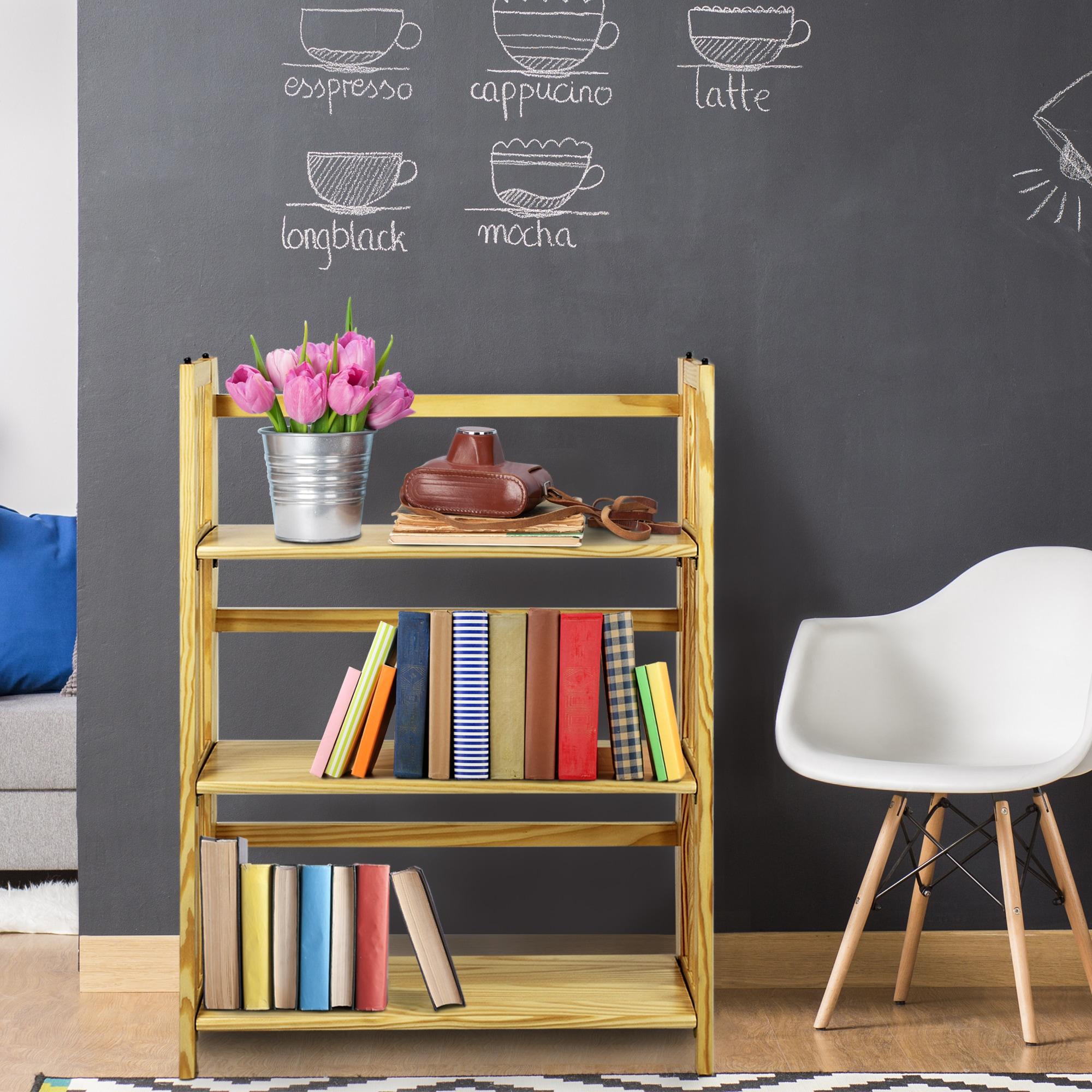3-Shelf Folding Stackable Bookcase 27.5" Wide-Natu