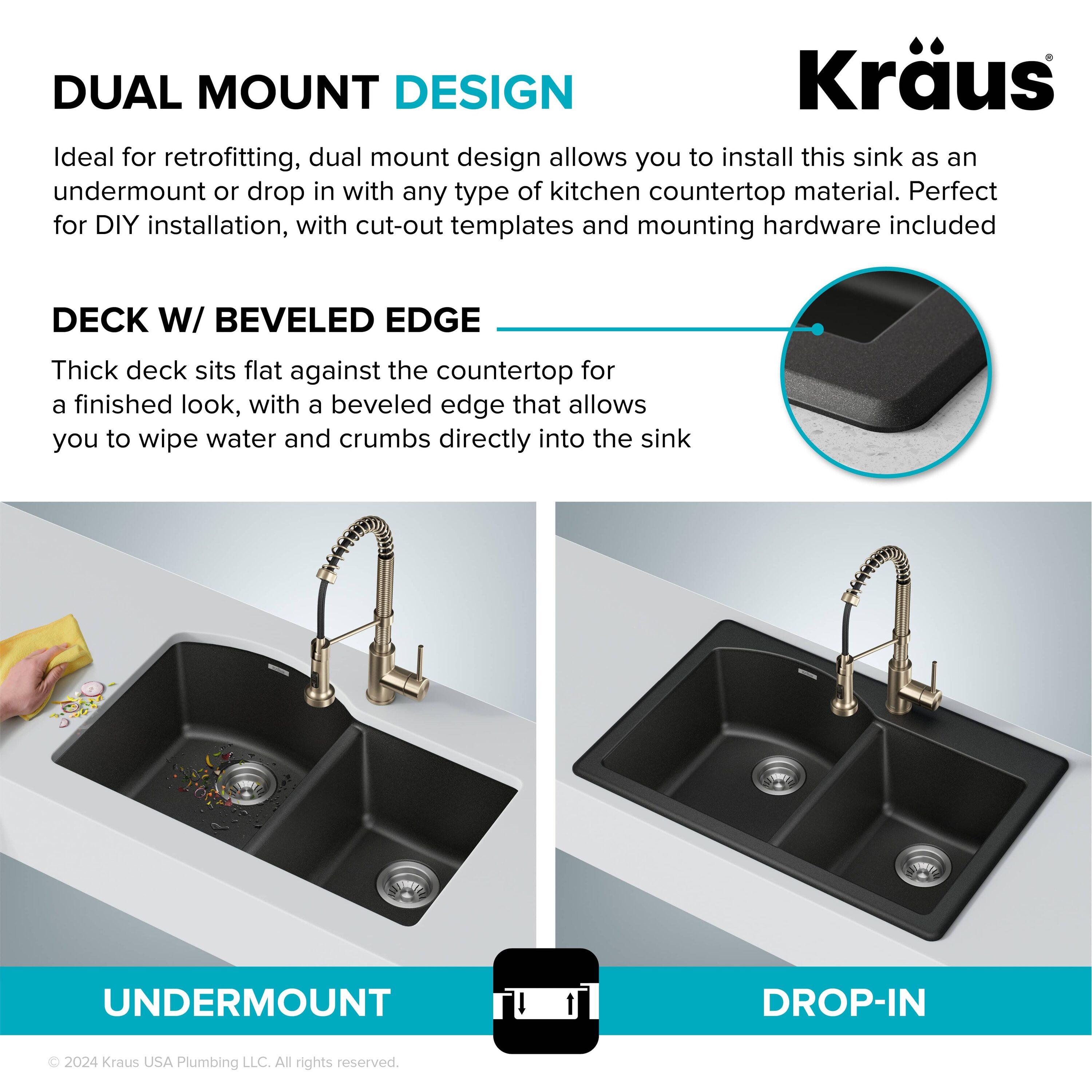 KRAUS Forteza™ 33" L Dual Mount 60/40 Double Bowl Granite Kitchen Sink