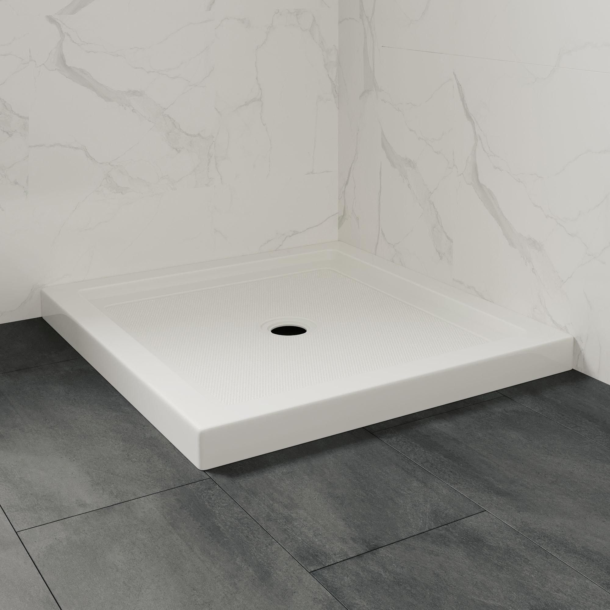 OVE Decors 34" x 32" Rectangle Shower Base Pan, White Acrylic, Center Drain, Reversible Design