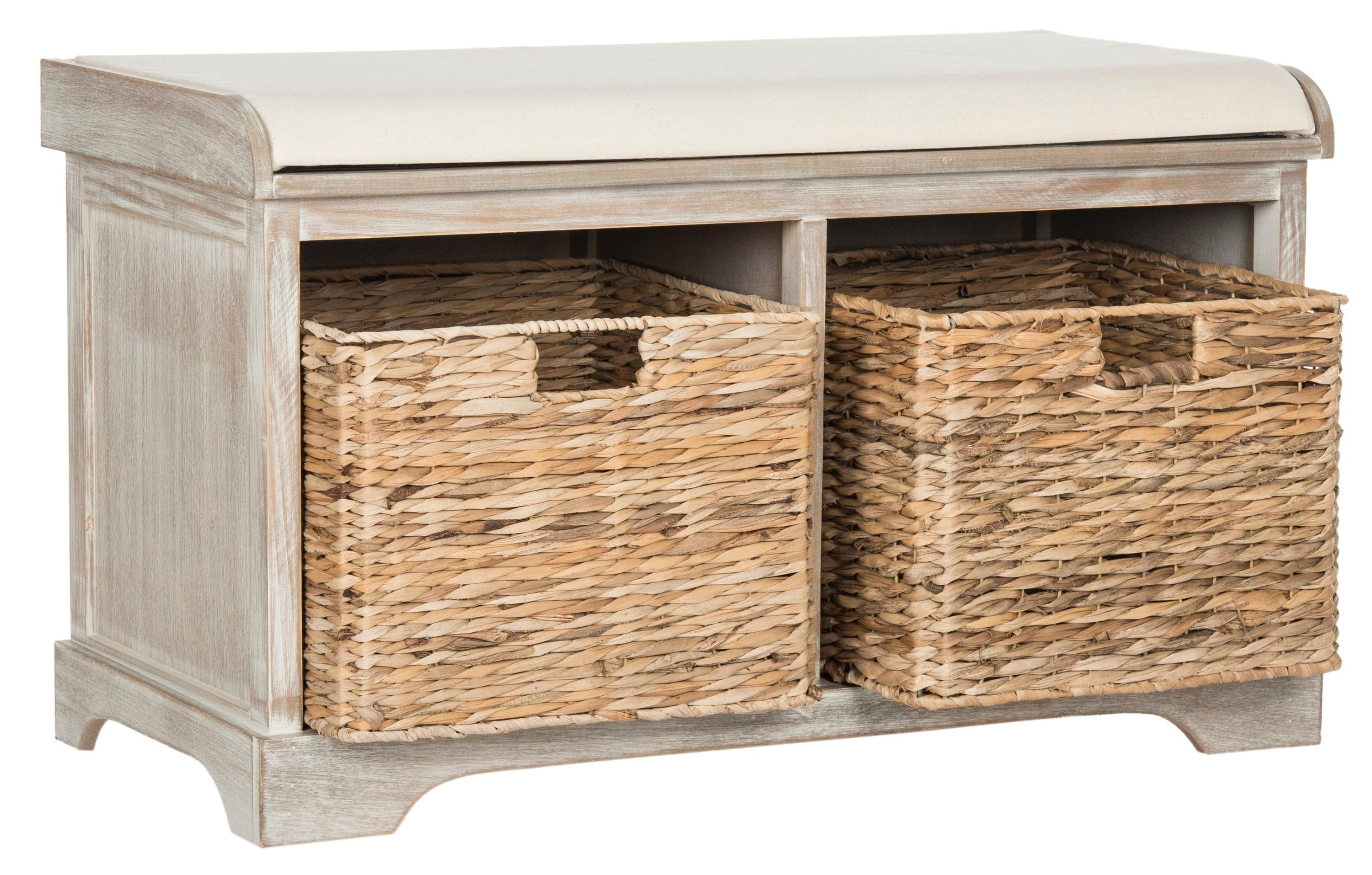 Freddy Wicker Storage Bench - Vintage White - Safavieh