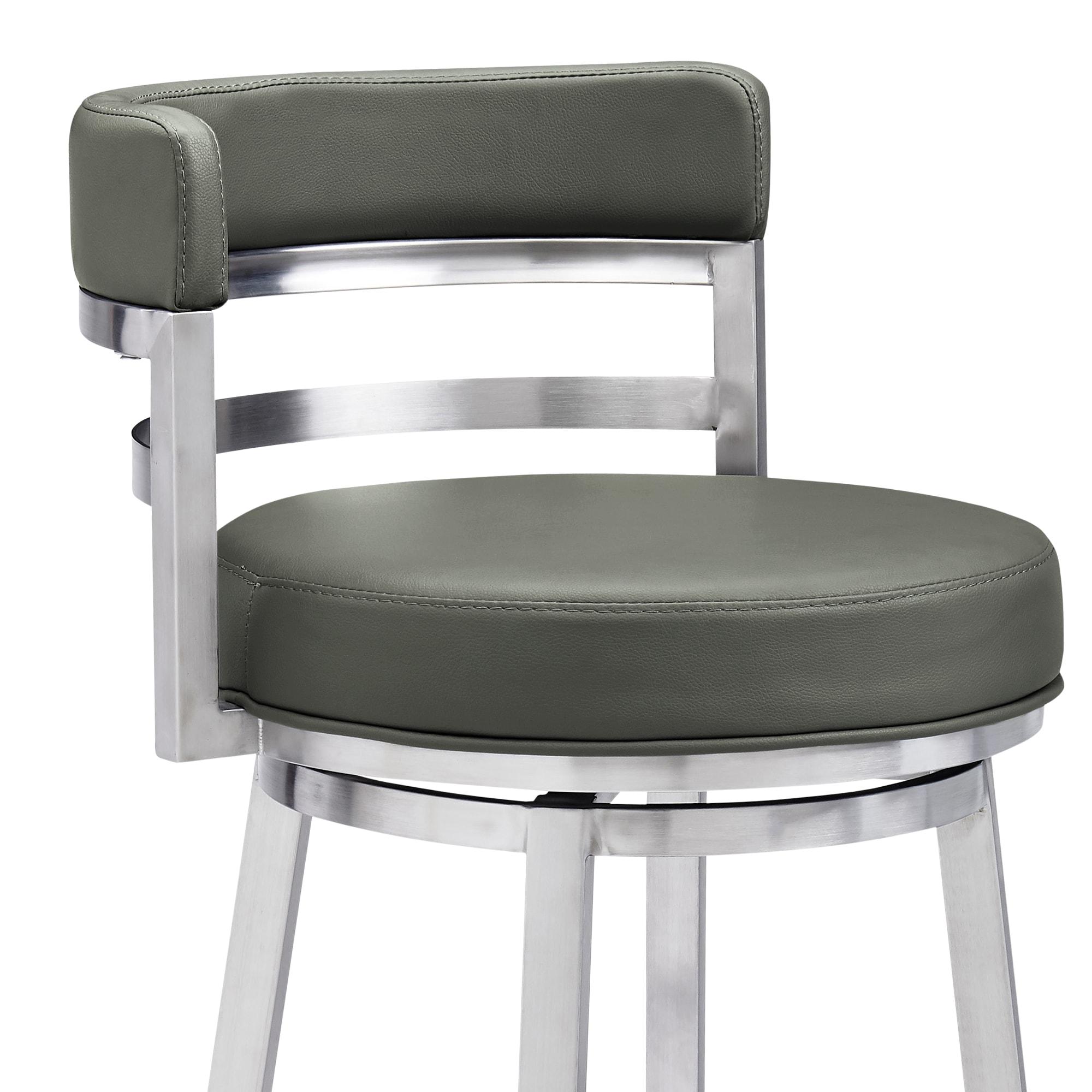 Armen Living Indoor Thierry Adjustable Swivel Gray Faux Leather with Walnut Back and Chrome Bar Stool