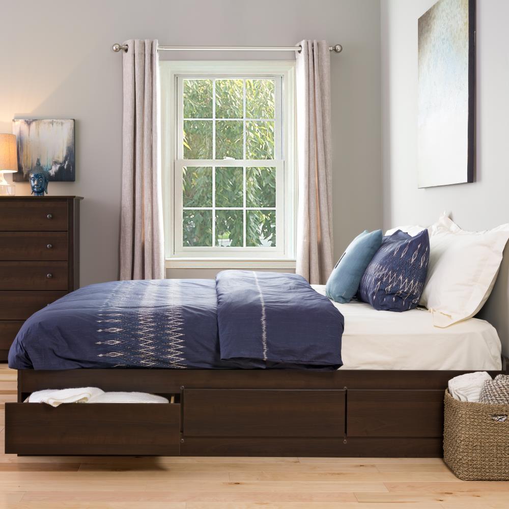 King Mate's Platform Storage Bed with 6 Drawers Espresso - Prepac: King-Sized, Laminated Finish, Pine Wood