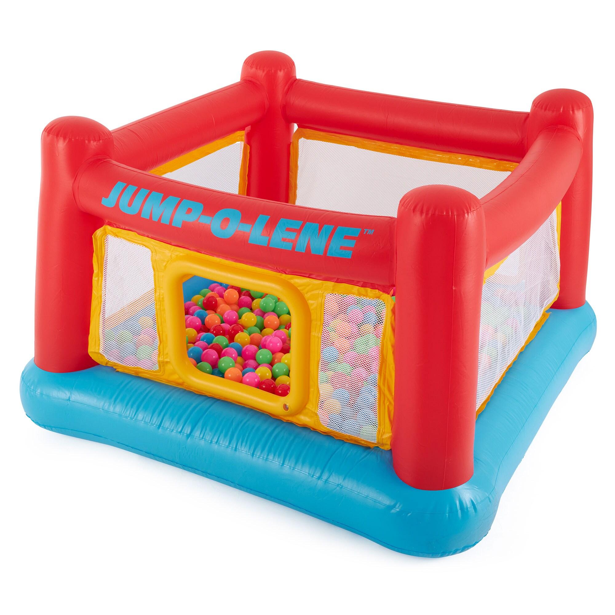 Intex Inflatable Jump-O-Lene Indoor or Outdoor Playhouse Trampoline Bounce Castle House with Crawl-Thru Door and Net for Kids Ages 3-6