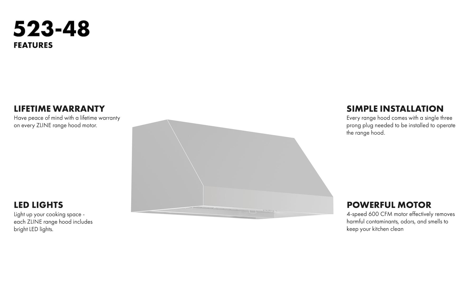 ZLINE 48 in. Convertible Vent Under Cabinet Range Hood in Stainless Steel (523-48)