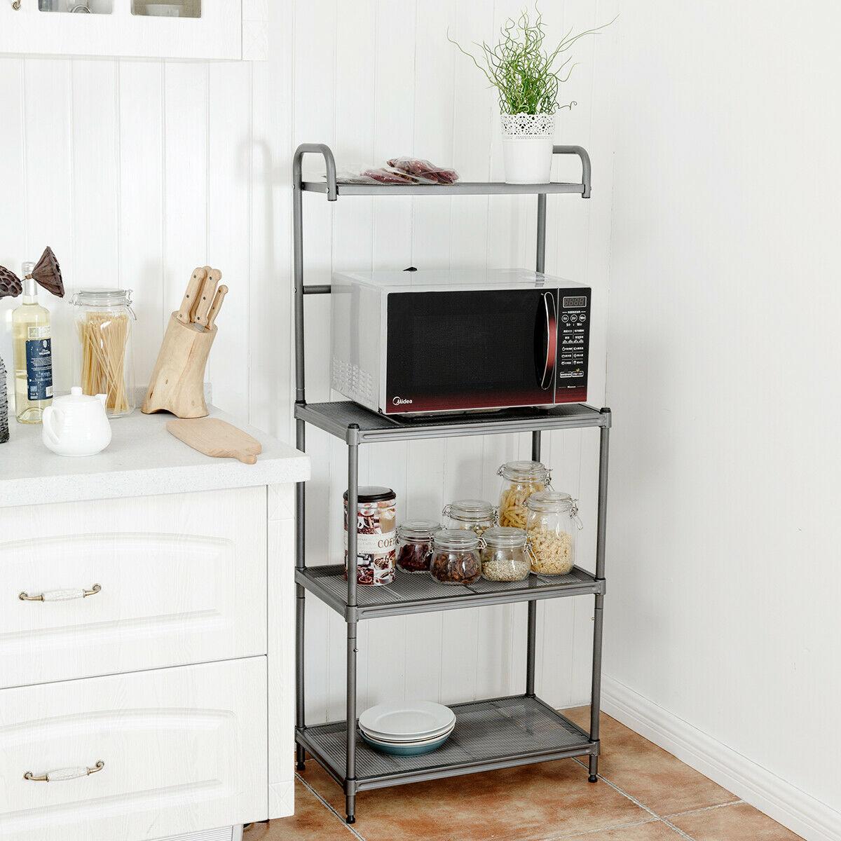 Costway 4-Tier Baker's Rack Microwave Oven Stand Shelves Kitchen Storage Rack Organizer Grey