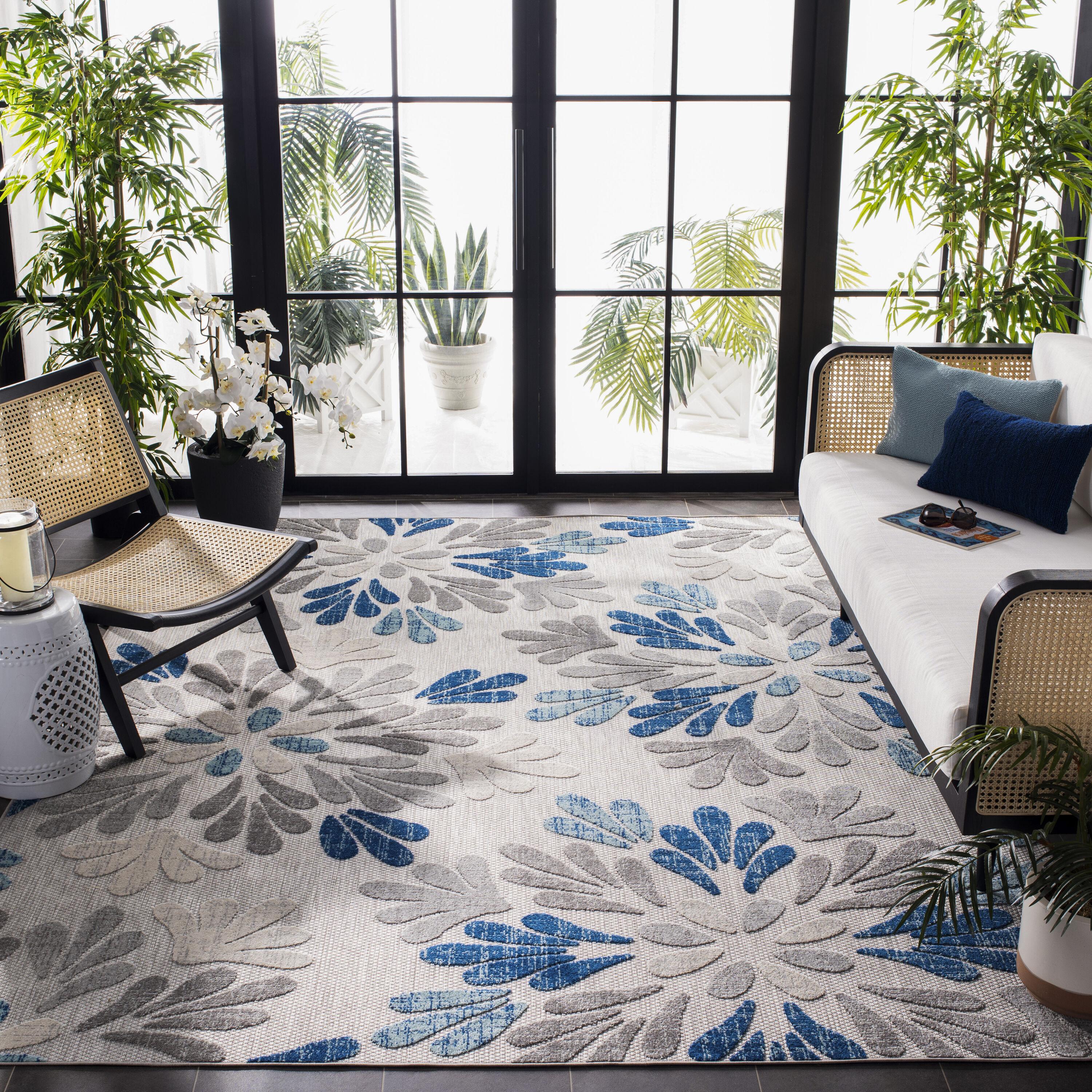 Cabana CBN800 Power Loomed Indoor and Outdoor Area Rug - Grey/Blue - 8'x8' - Safavieh.