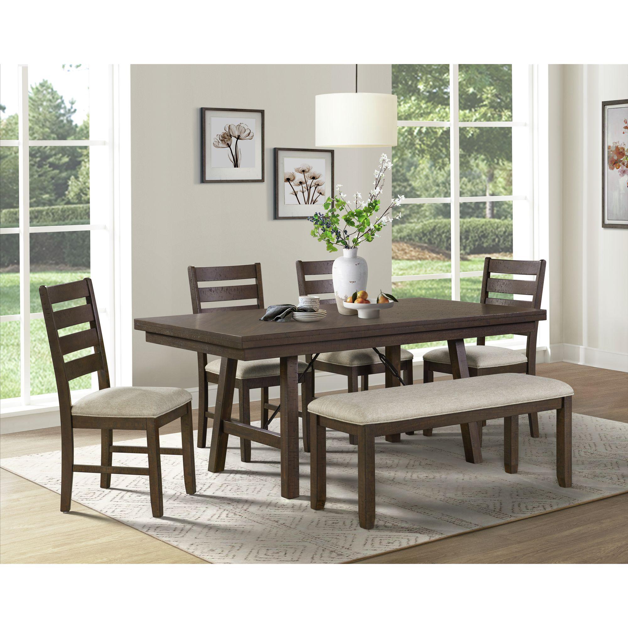 Elements Dex 6PC Dining Set (72" Table + 4 Chairs + Bench) in Cherry