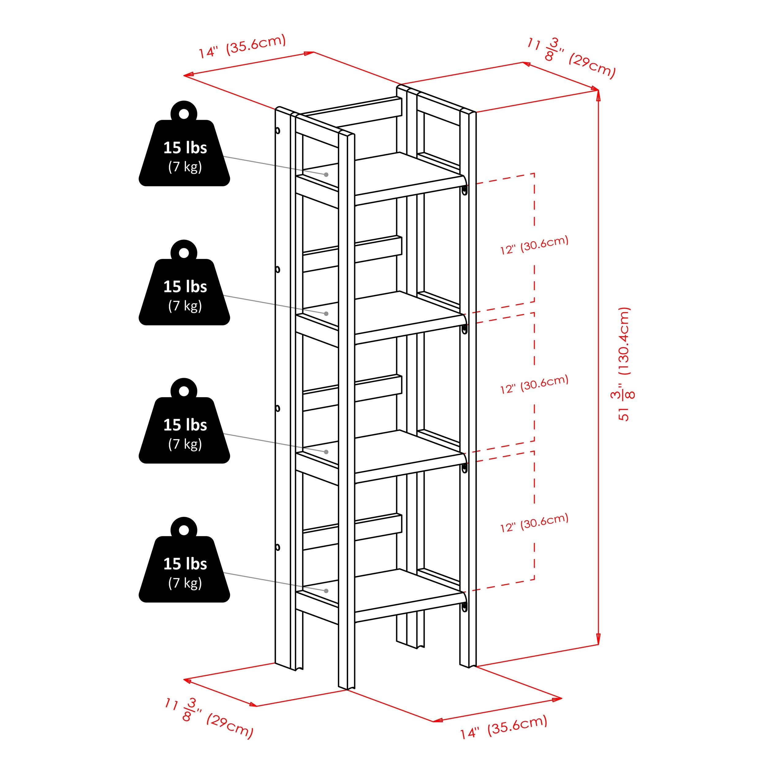 51.34" Terry Folding Bookcase Walnut - Winsome: Beech Wood, 4 Shelves, Space Saver