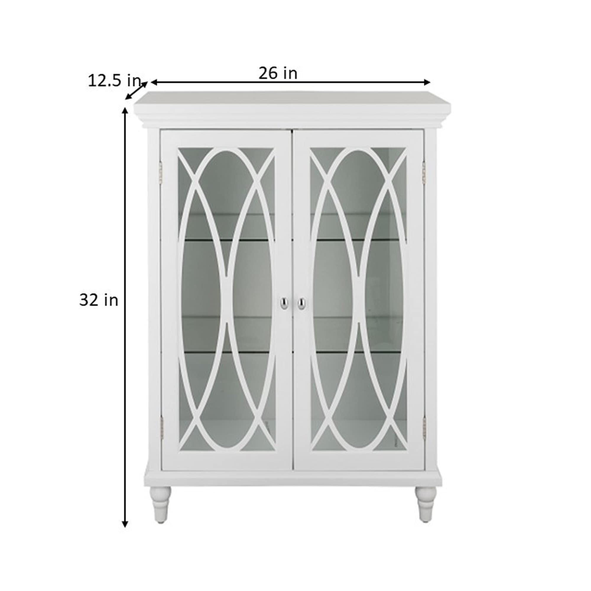 Teamson Home Florence Freestanding Two-Door Floor Storage Accent Cabinet with Decorative Glass Panels, White