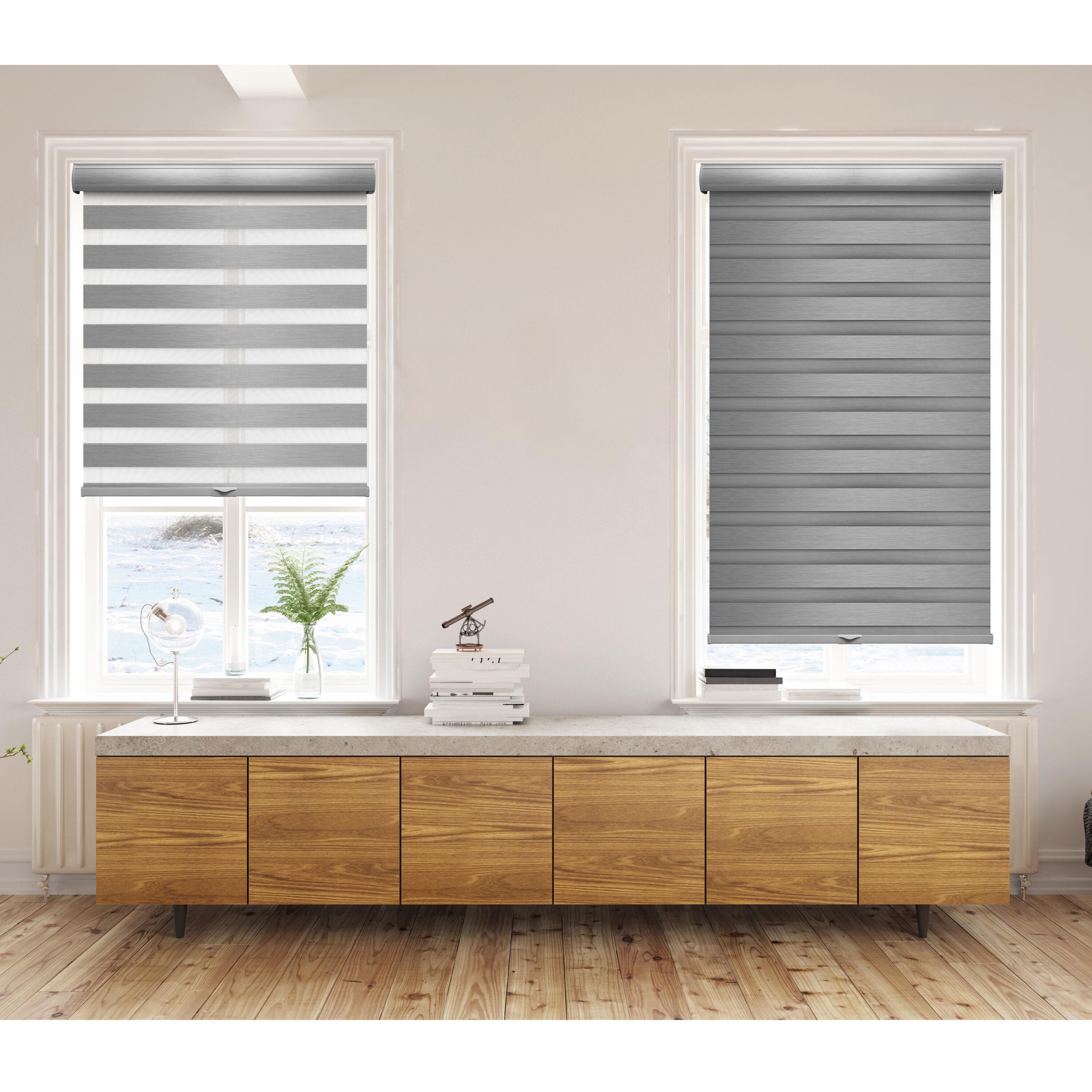 1pc 23"x72" Blackout Cordless Roller Zebra Shade Gray - Lumi Home Furnishings: Indoor Window Blinds, Polyester, Solid Pattern