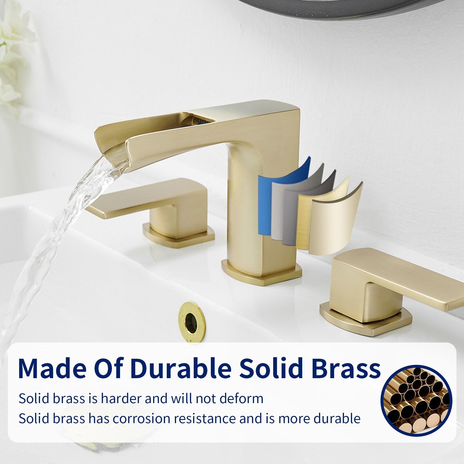 BWE Waterfall 8 in. Widespread Double Handle Bath Faucet Set 3 Holes Vanity Sink With Metal Drain