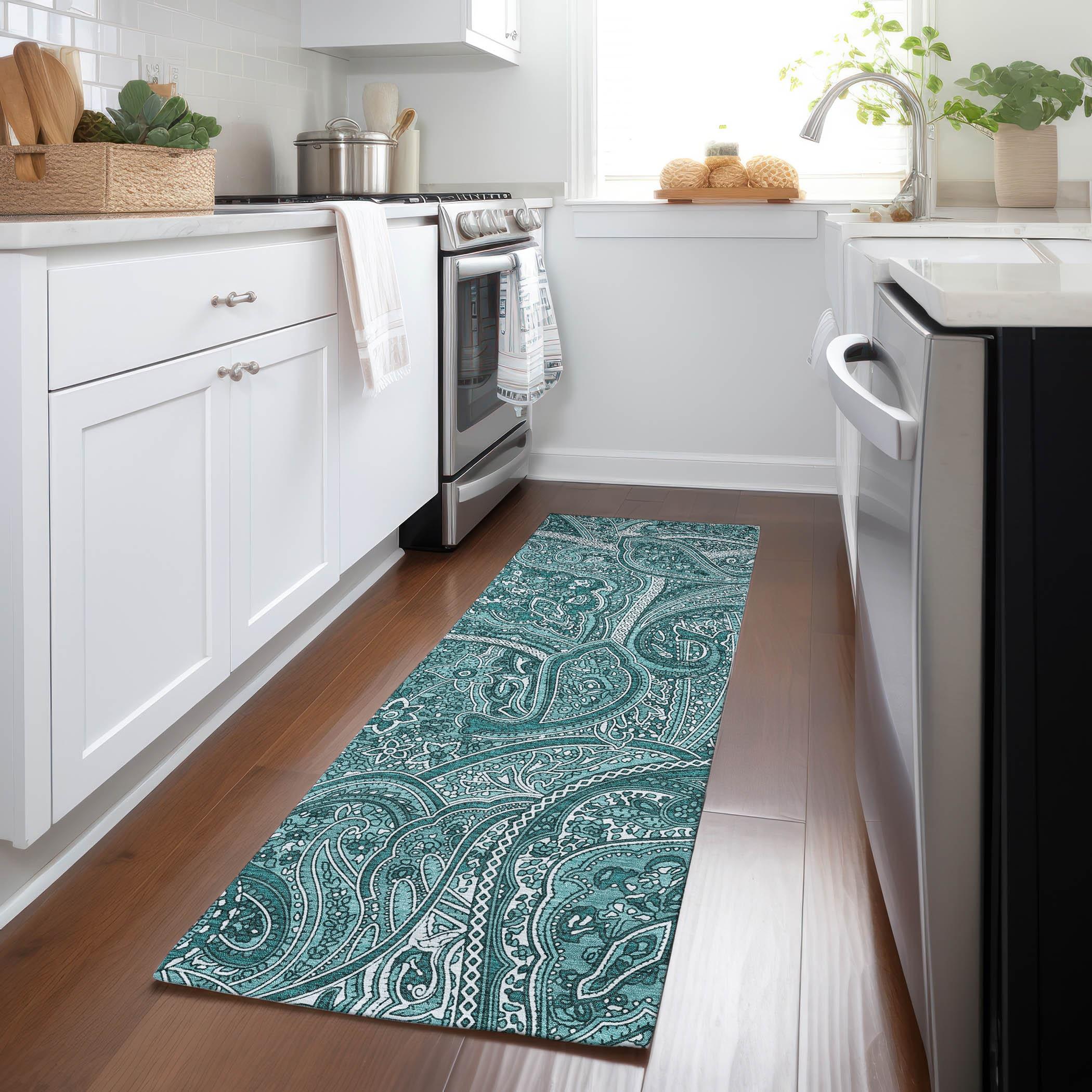 Addison Rugs Chantille ACN623 Teal 2'3" x 7'6" Indoor Outdoor Runner Rug, Easy Clean, Machine Washable, Non Shedding, Entryway, Hallway, Living Room, Dining Room, Kitchen, Patio Rug