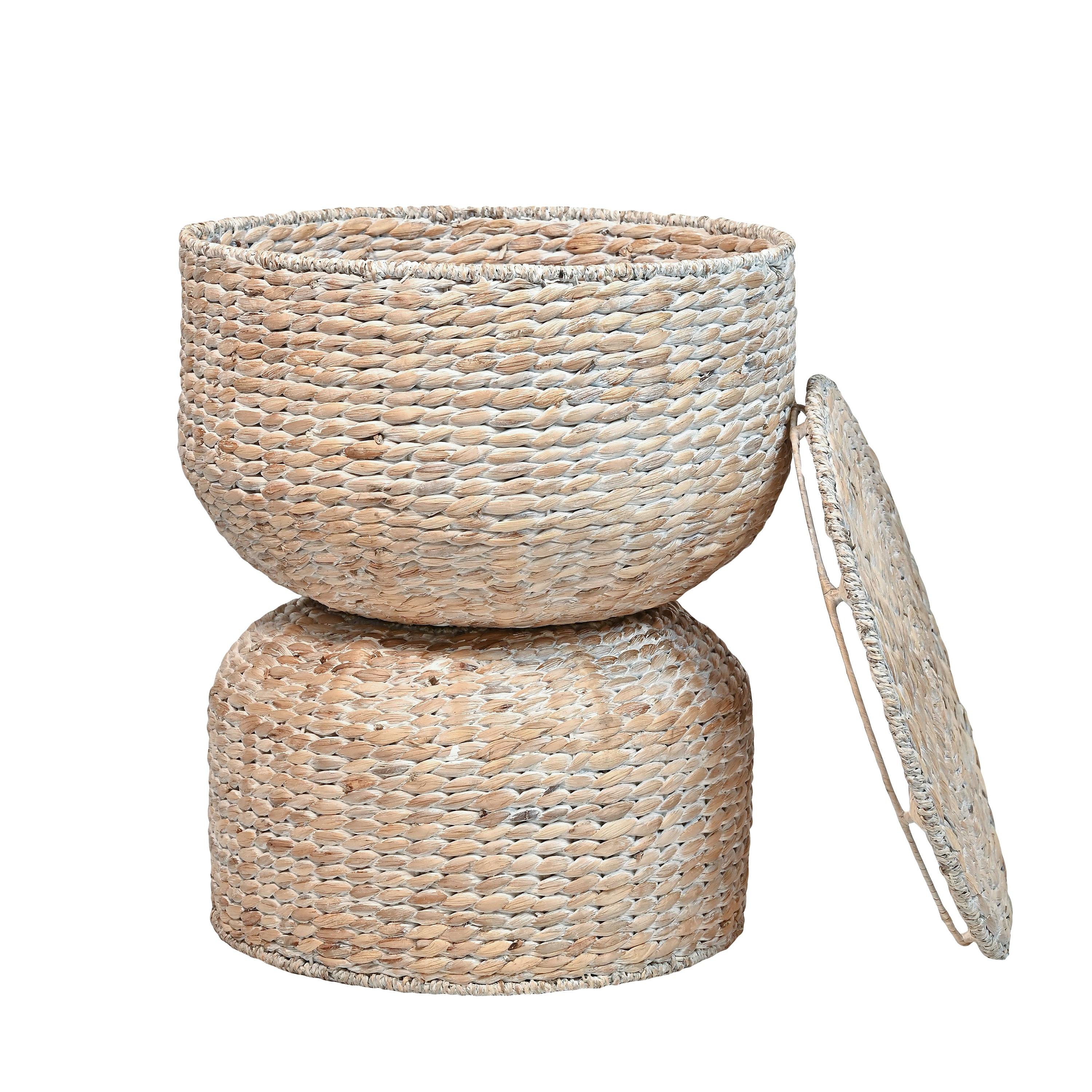 happimess 18" Hourglass Handwoven Hyacinth Storage Accent Table with Lid