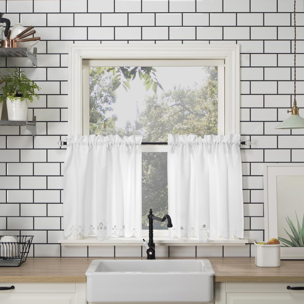 14"x58" Mariela Floral Trim Semi-Sheer Rod Pocket Kitchen Window Valance and Tiers Set White - No. 918: Light Filtering Kitchen Curtains Set