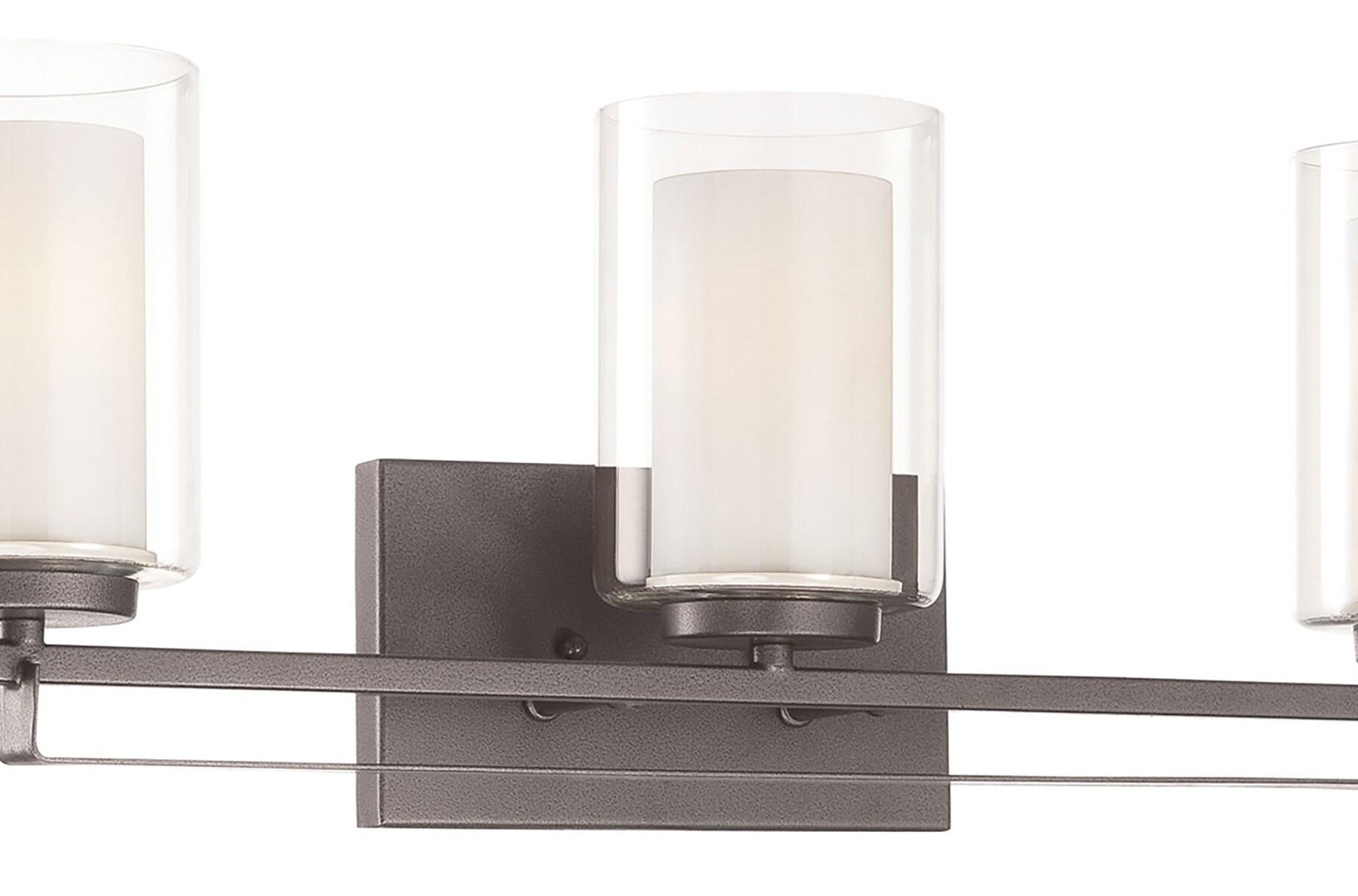 Smoked Iron Cylinder 3-Light Vanity Fixture with Etched White Glass