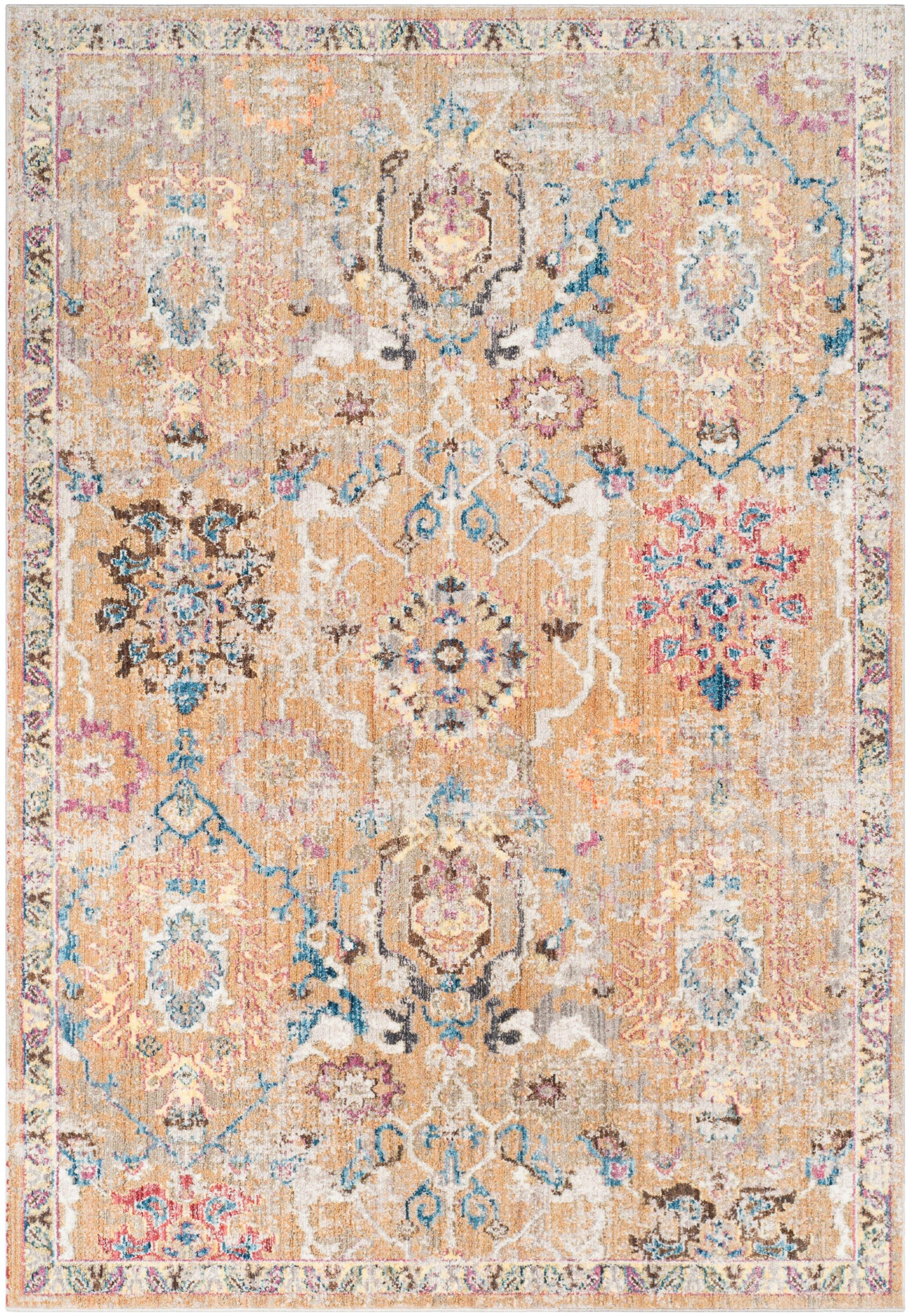 SAFAVIEH Bristol Nick Southwestern Polyester Area Rug, Camel/Blue, 4' x 6'