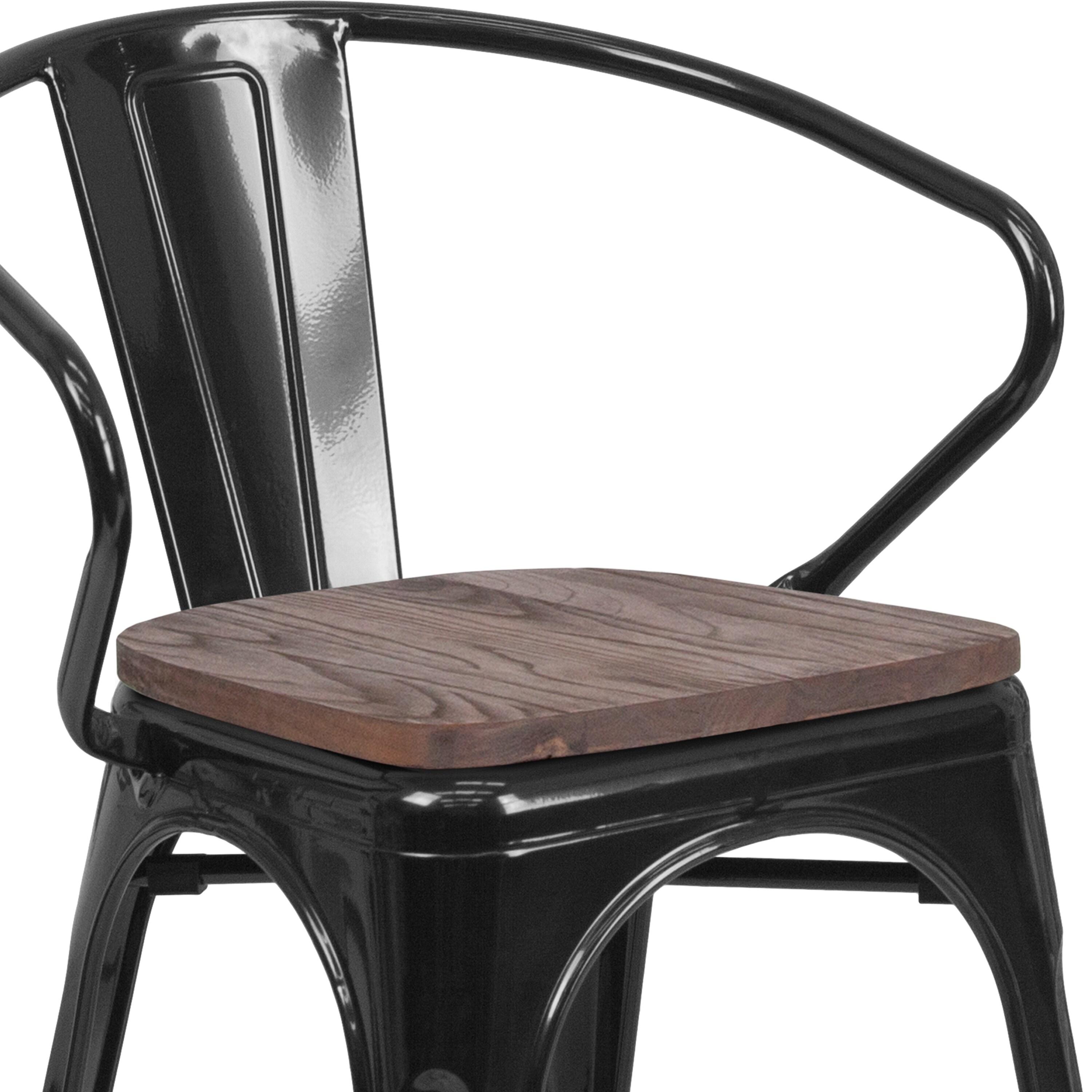 Flash Furniture Black Metal Chair with Wood Seat and Arms