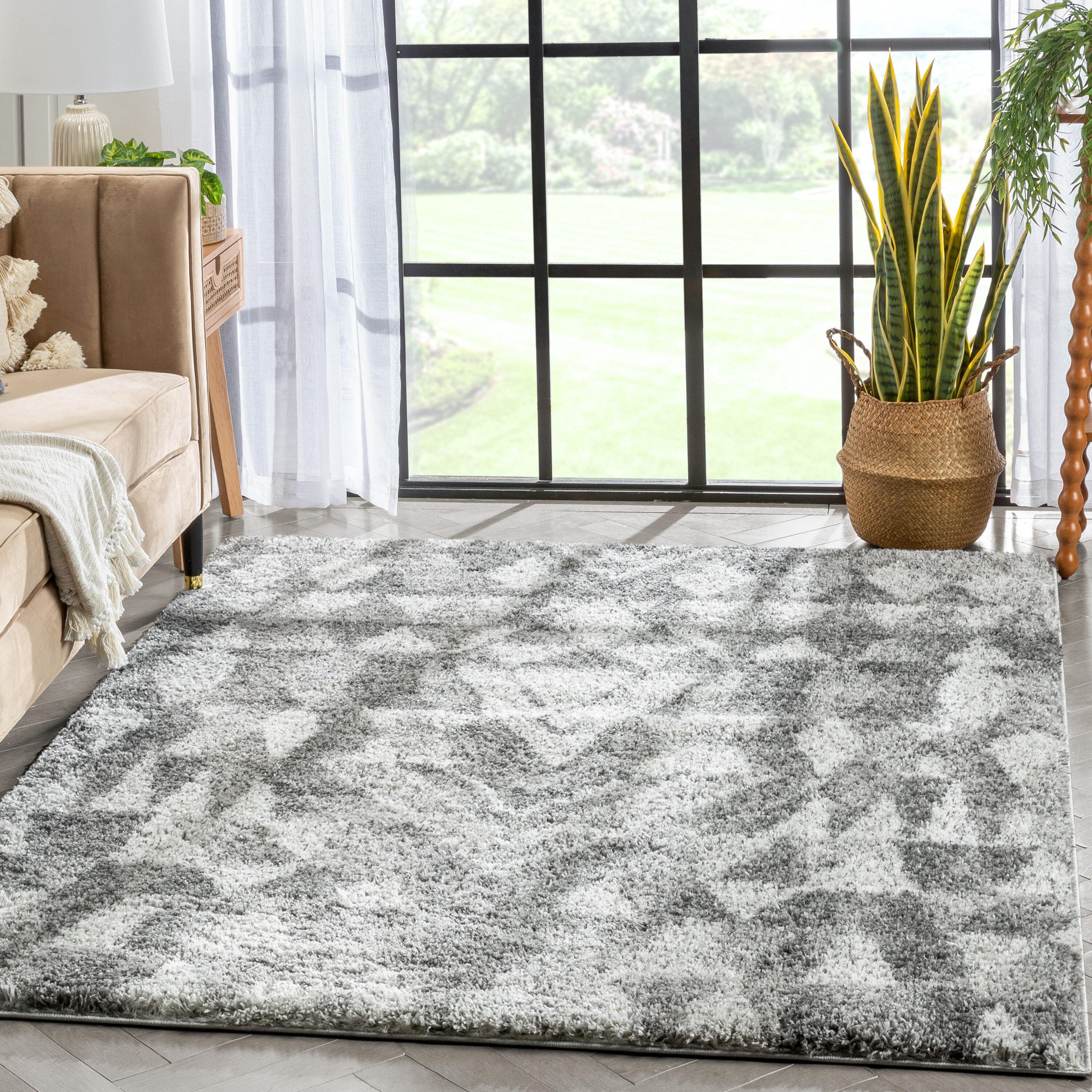 Union Rustic Mareco Geometric Moroccan Shag Grey Area Rug