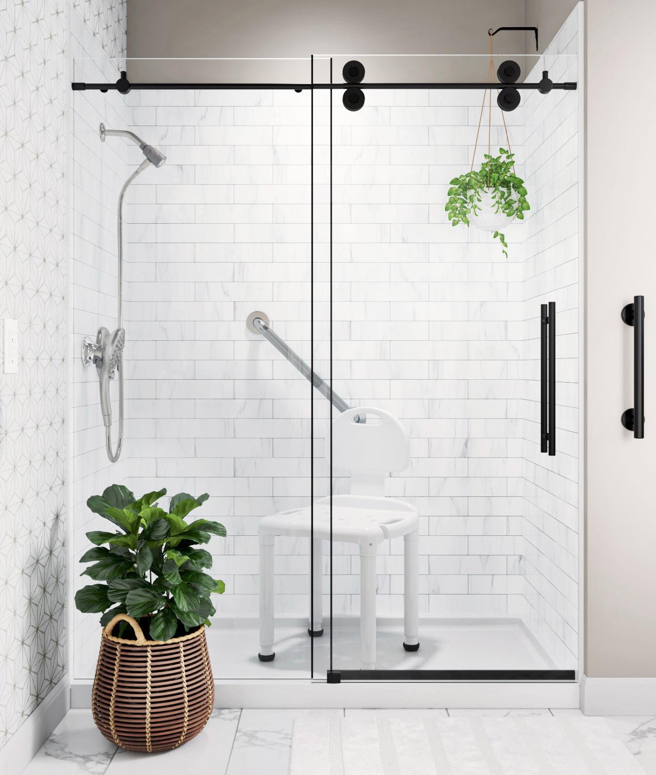 Elan 56-60" W x 74" H Sliding Frameless Shower Door with 3/8" Clear Glass
