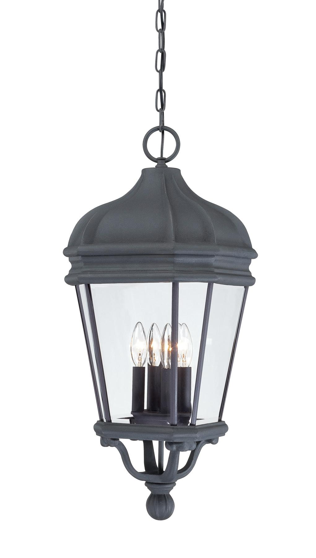 Minka Lavery Rustic Outdoor Hanging Light Fixture Black Damp Rated 28 3/4" Clear Beveled Glass for Post Exterior Porch Yard Patio