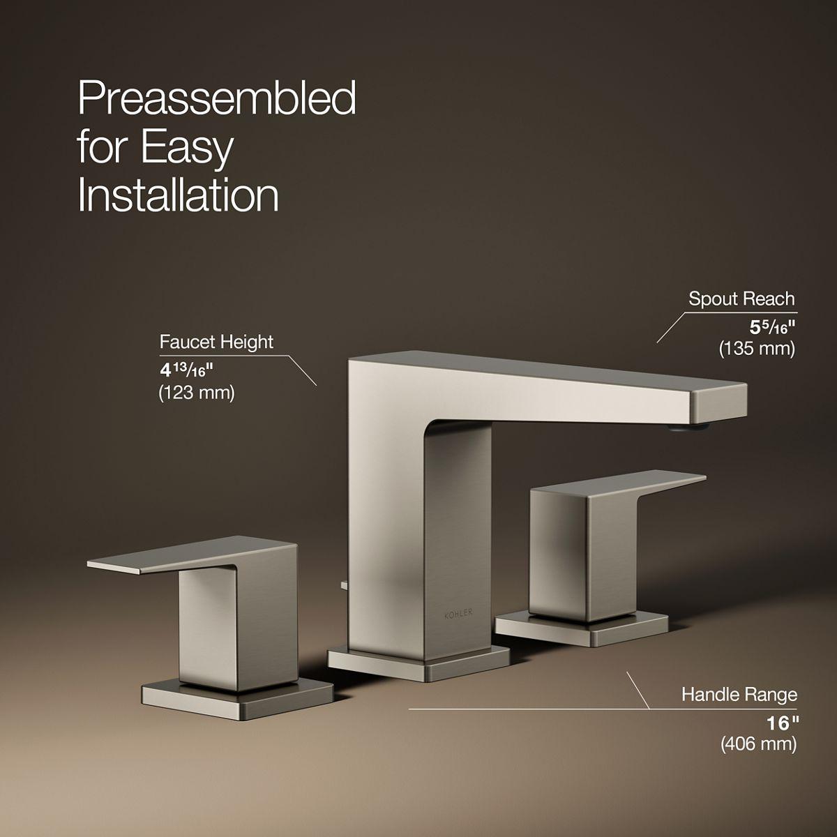 Kohler Honesty Widespread Bathroom Faucet with Pop-Up Drain Assembly, 3-Hole 2-Handle Bathroom Sink Faucet, 1.2 gpm