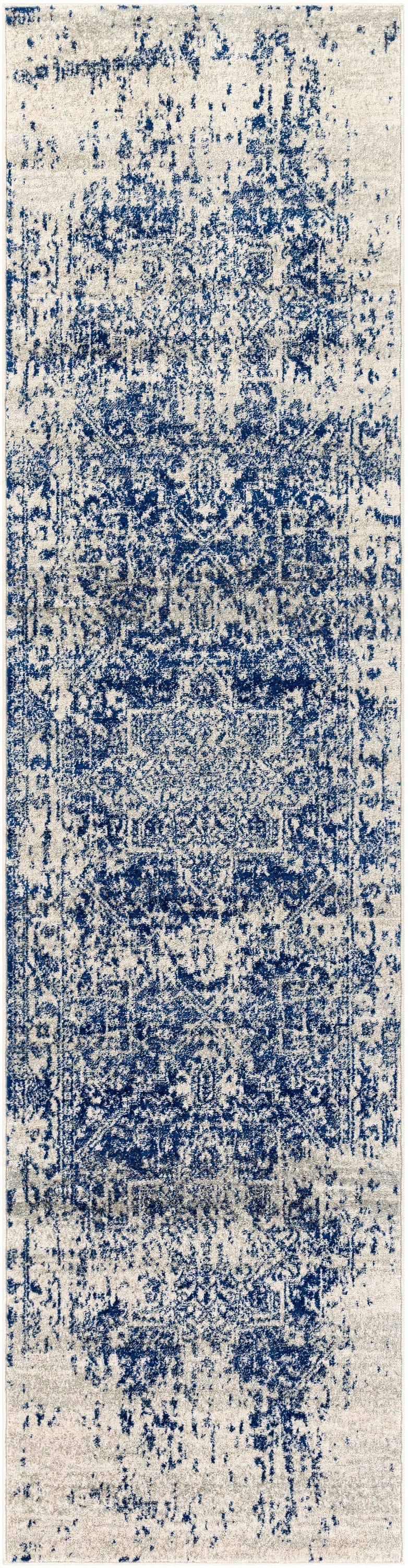 Prisha Rug - White and Blue / 2'7" x 10'3"