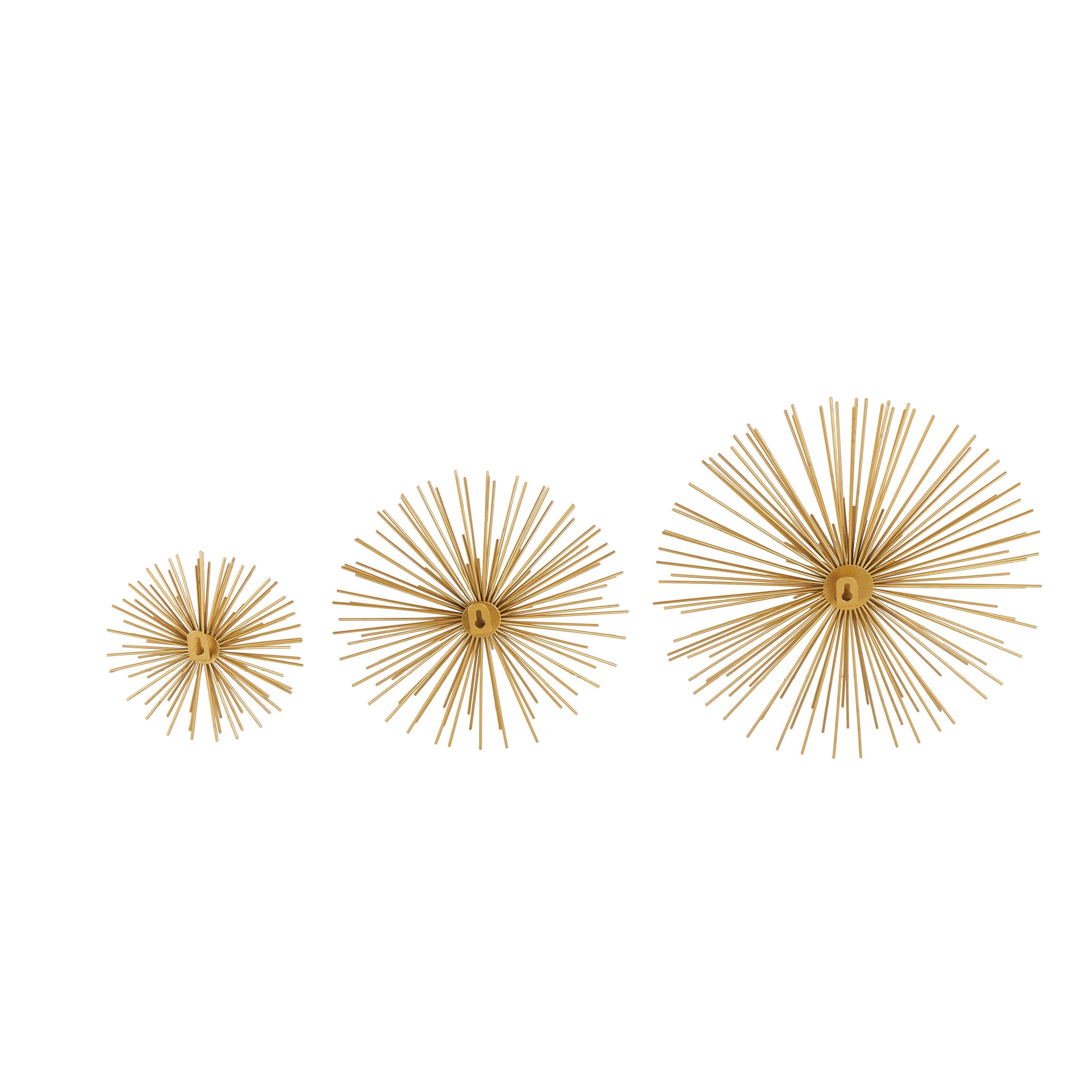 CosmoLiving by Cosmopolitan Gold Metal Starburst 3D Short Spike Home Wall Decor, Set of 3 6", 9", 12"W