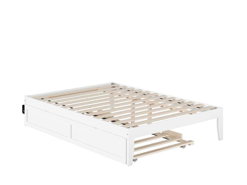 AFI Full Colorado Bed with USB Turbo Charger and Trundle White: Mid-Century Modern, No Box Spring Needed, Wood Frame