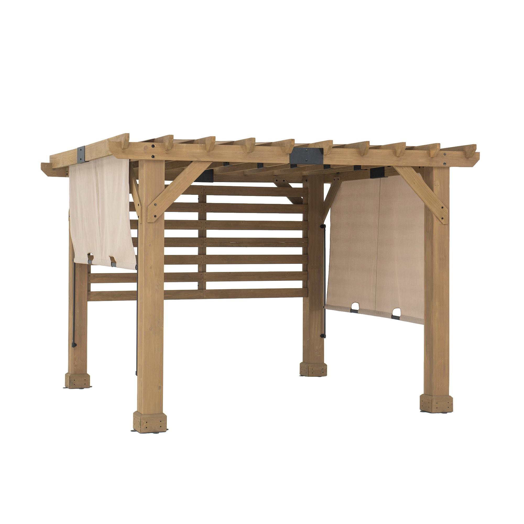 Sunjoy Cedar Pergola 10 x 11 ft. Wooden Hot Tub Pergola with Adjustable Canopy and Privacy Screen